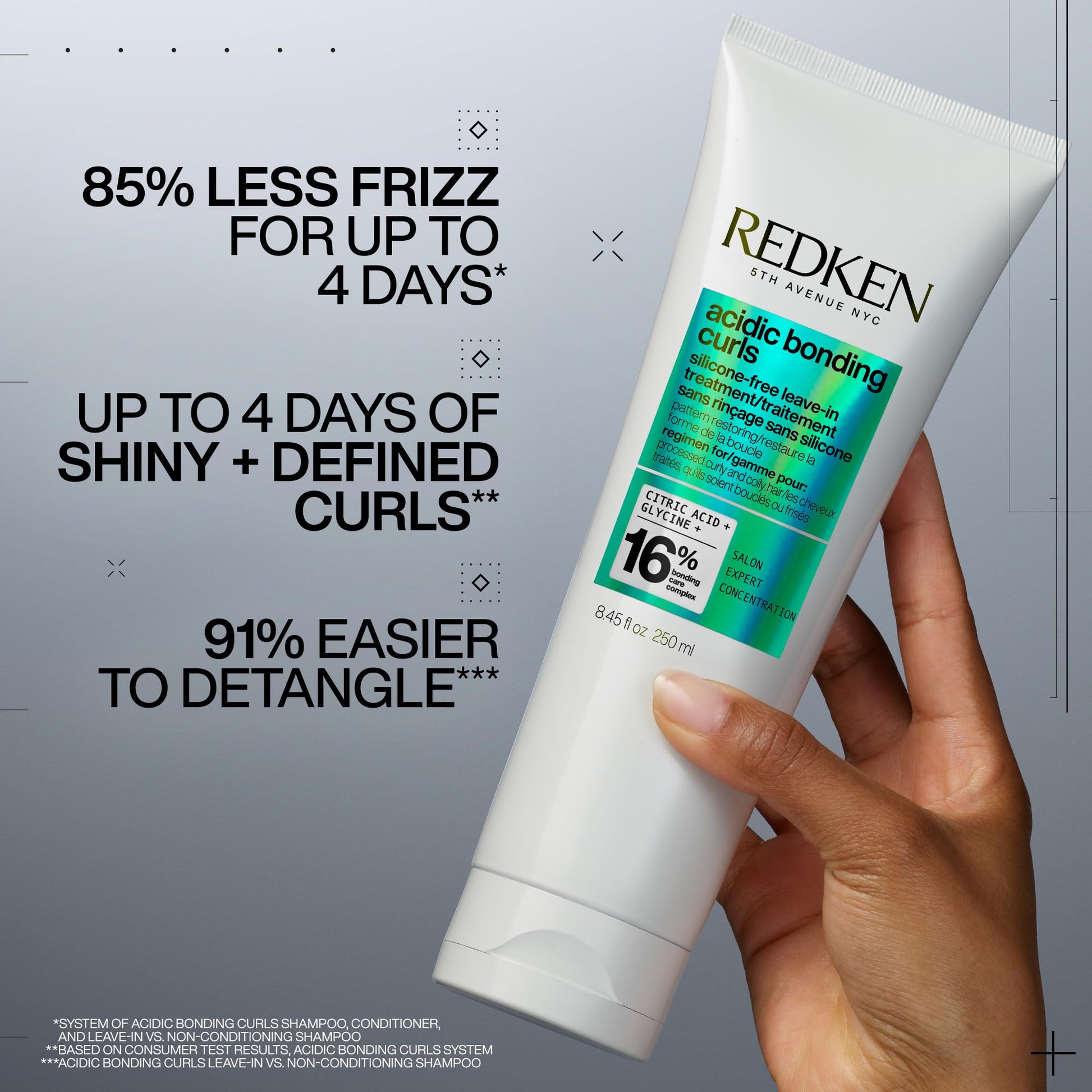 Light Gray Redken Acidic Bonding Curls Leave-In Treatment For Curly & Coily Hair - Heat Protectant, Repairs & Defines Damaged Curls, Detangles & Conditions