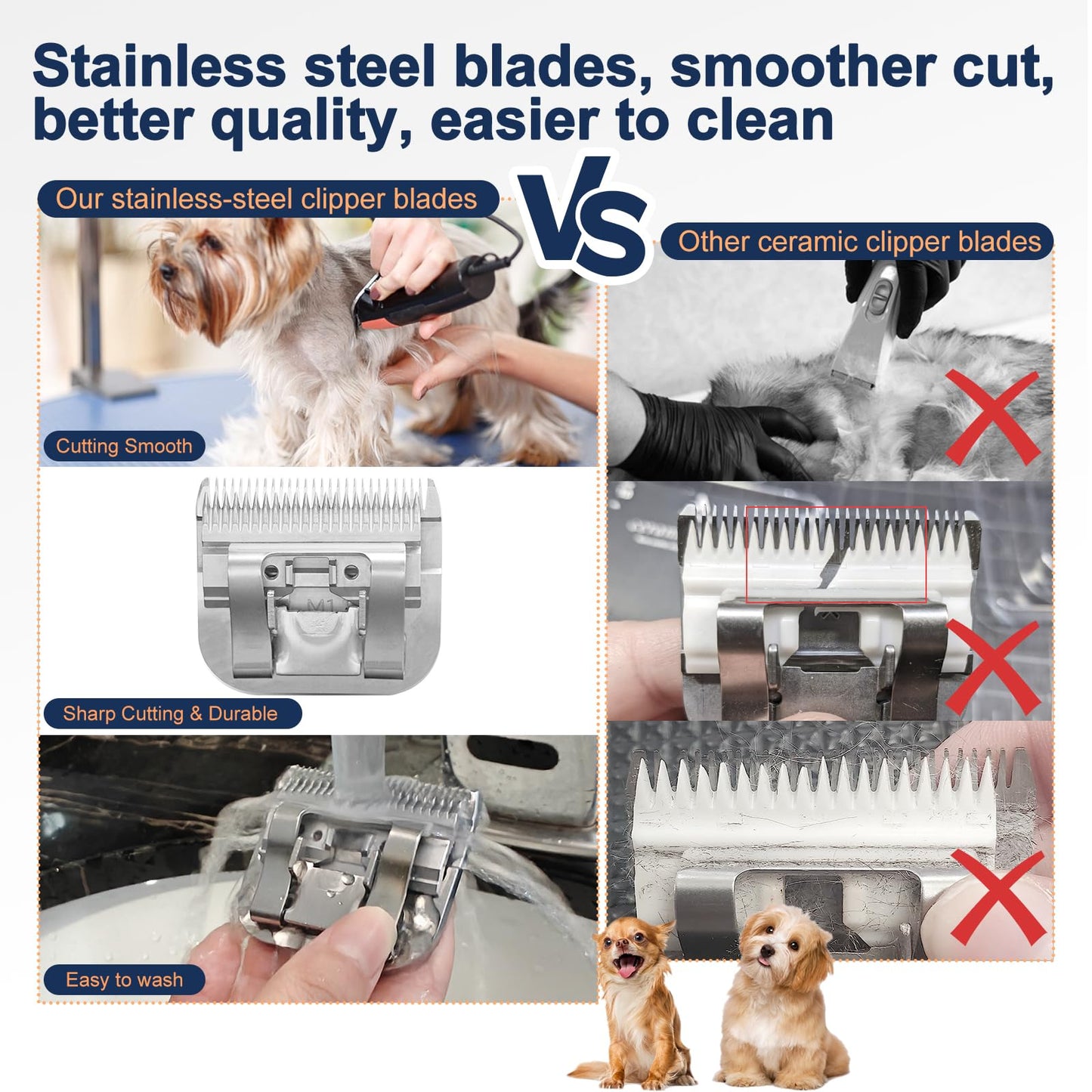 White Smoke Tutuosto 10# Clipper Blades Pet Grooming Clipper Replacement Blades Detachable Blade Compatible with andis/wahl/Oster Dog Clippers 3PCS