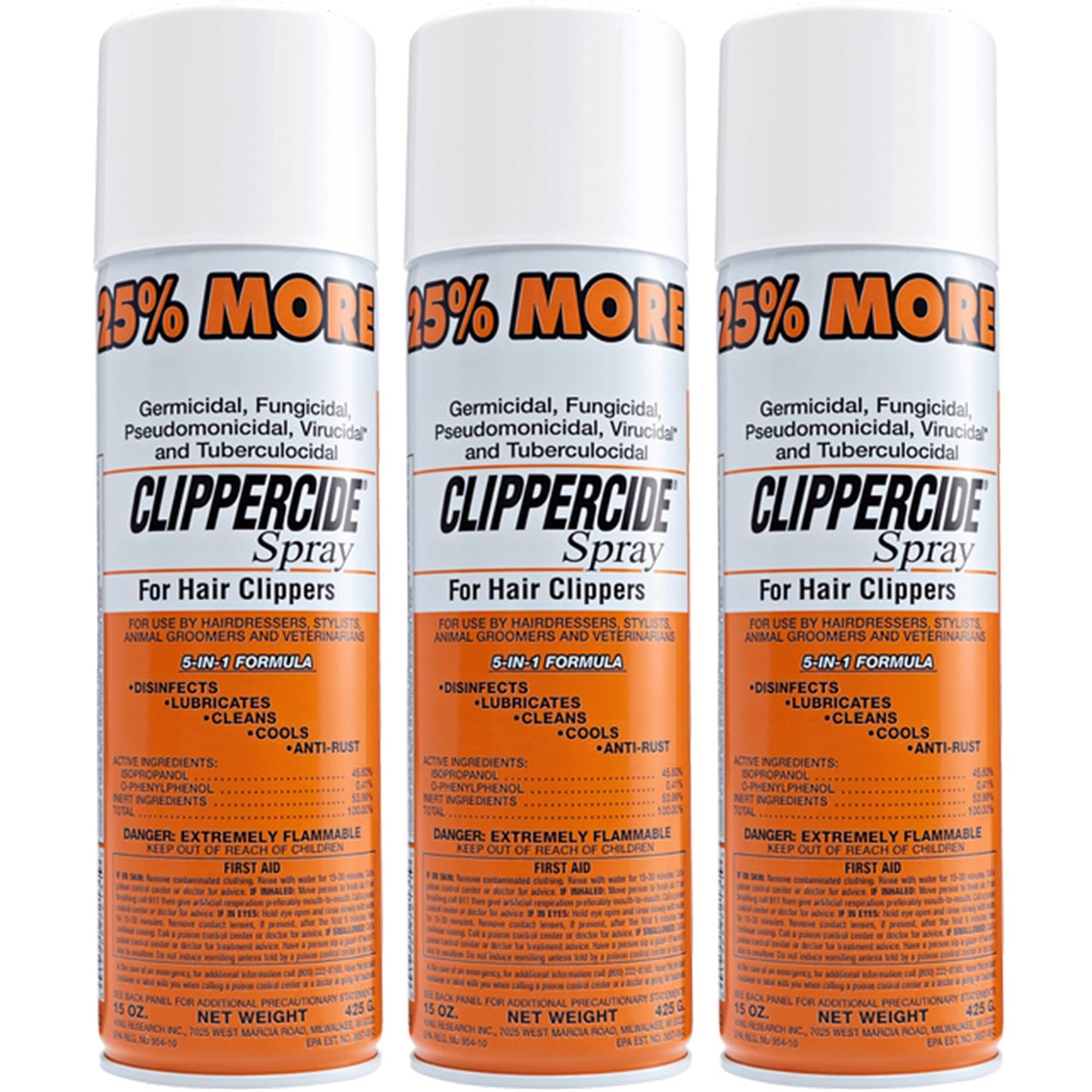 Lavender CLIPPERCIDE 5-in-1 Clipper Disinfectant Spray 15oz, 3 Pack | Cleans, Lubricates, Cools, Prevents Rust & Disinfects | Professional Clipper Spray for Barbers, Stylists & Pet Groomers | Made by BARBICIDE