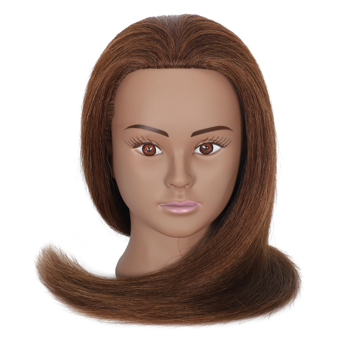 White Smoke TKIMHEQ Mannequin Head with 100% Real Hair Straight Hair 18" Doll Head Brown Skin Practice Braiding Training Head Styling Cosmetology Manikin for Hairdresser (Brown#)