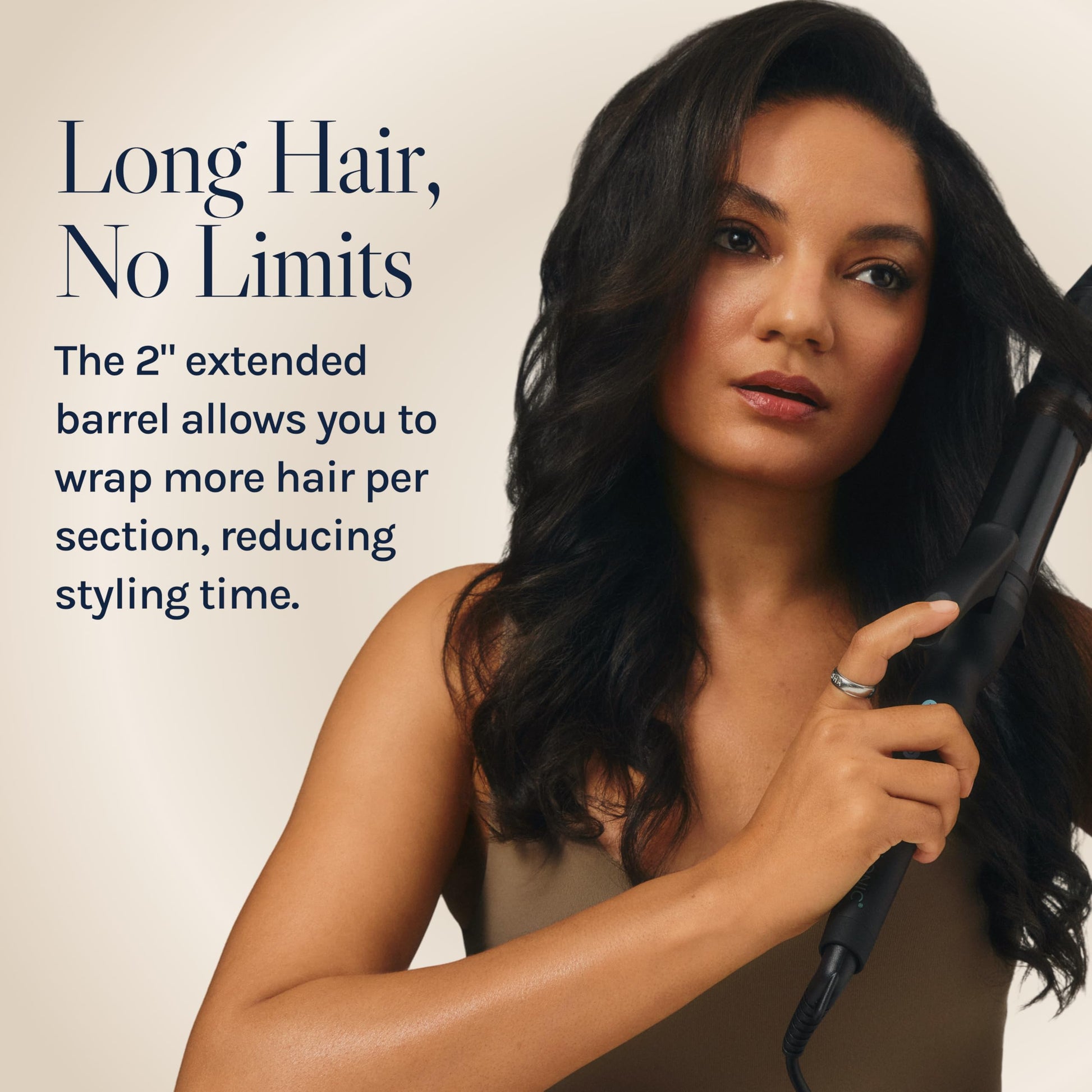 Antique White Bio Ionic Long Barrel Styler, 1.5" Curling Iron with Moisture Heat Technology & NanoIonic MX, Versatile Curling Wand with Adjustable Heat Settings, Hair Curler with 2" Extended Barrel