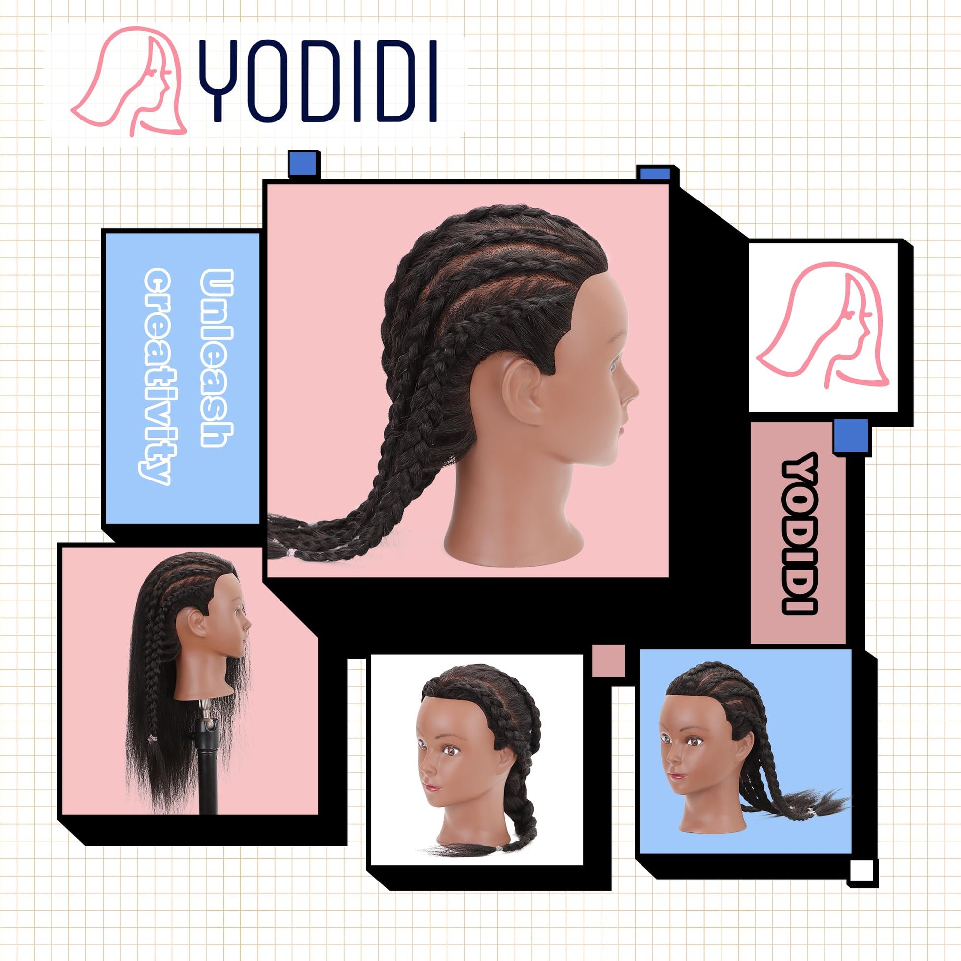 White Smoke YODIDI Mannequin Head with 100% Human Hair, Manikin Head Human Hair Cosmetology Doll Head for Hair Styling Hairdresser Practice Braiding with Table Clamp Stand and Tools (16 inch)