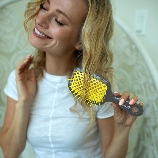 Dark Gray FHI Heat UNbrush Detangling Brush for Pain-Free Brushing on All Wet or Dry Hair Types — Durable DuoFlex Anti-Static Bristles, Lightweight Handle, Vented Hair Brush, Sun Ceremony
