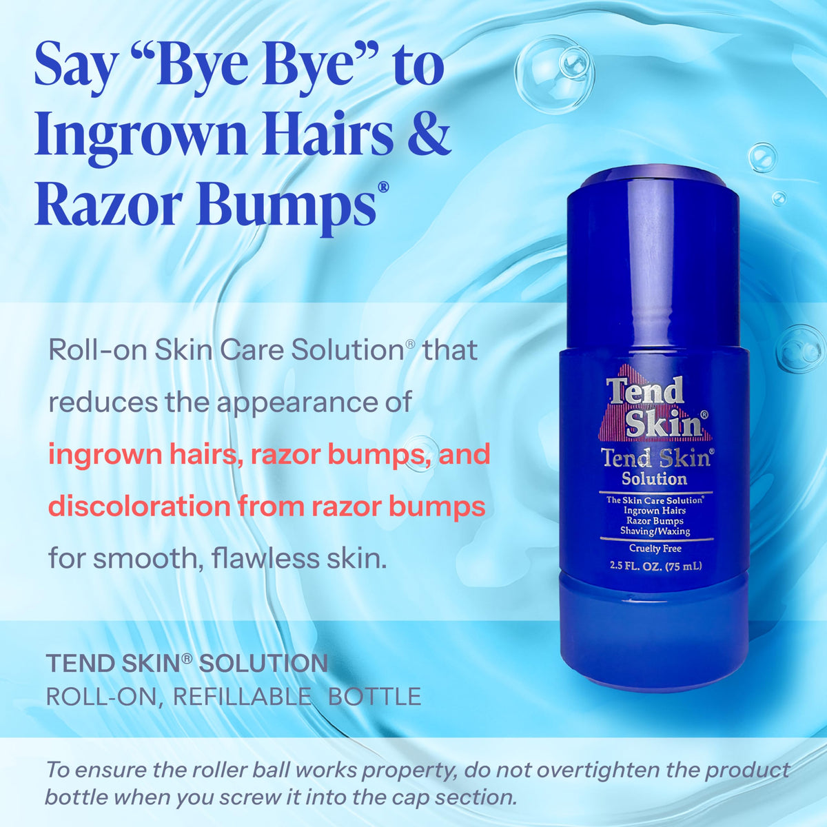Light Cyan Tend Skin Razor Bump Solution Refillable Roll-On Solution For Unsightly Razor Bumps, Ingrown Hair And Razor Burns, Post Shaving and Waxing Toner for Men and Women, 2.5 Oz
