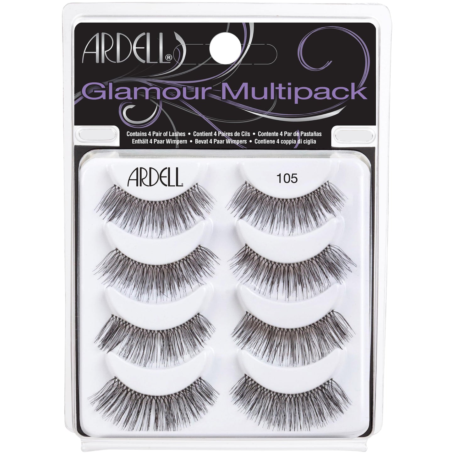 White Smoke Ardell False Eyelashes Glamour Multipack 105 - Lightweight, Natural Looking Strip Lashes, Reusable Fake Lashes, 4 Pairs, 1 Pack