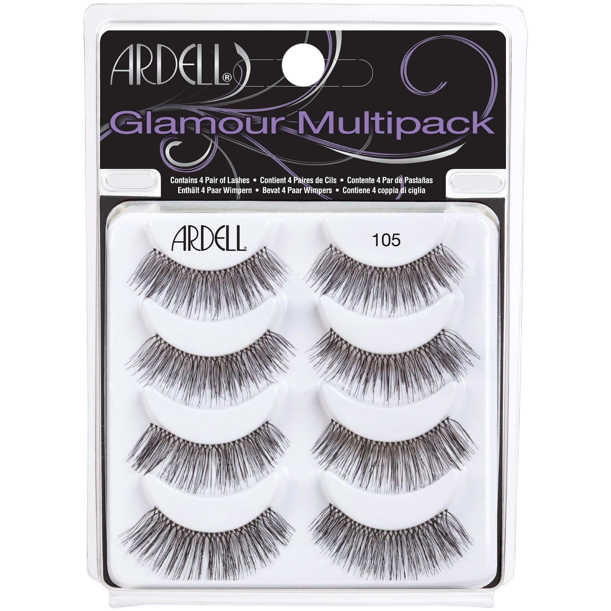White Smoke Ardell False Eyelashes Glamour Multipack 105 - Lightweight, Natural Looking Strip Lashes, Reusable Fake Lashes, 4 Pairs, 1 Pack