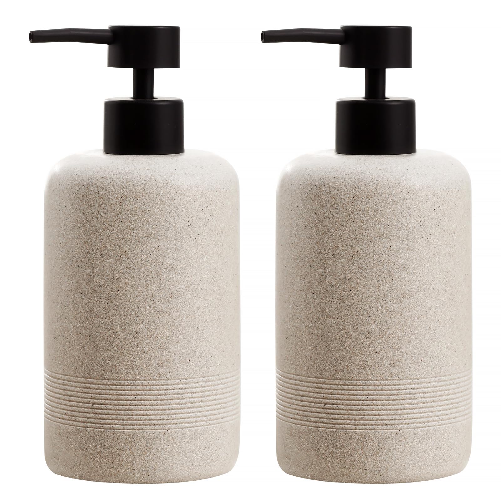 White Smoke Haocoott Soap Dispensers 400ML 13OZ, 2 PCS Hand Dish Lotion Shampoo Lotion Soap Dispenser Jar, Resin Premium Thick Soap Pump Bottles for Kitchen Bathroom Countertop (Beige)