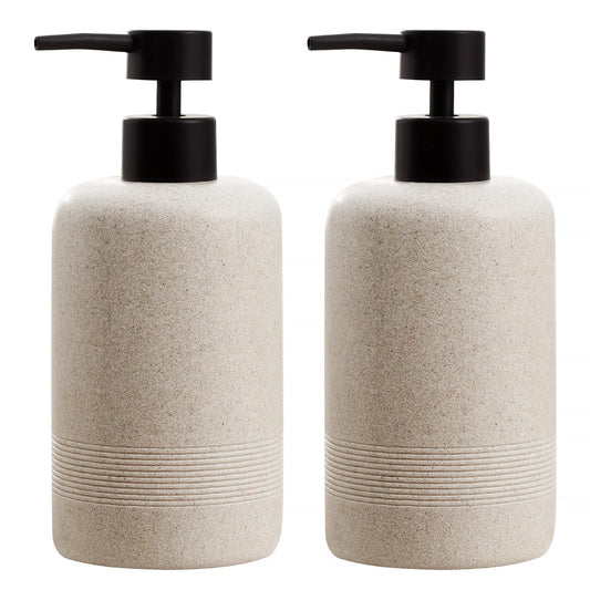 White Smoke Haocoott Soap Dispensers 400ML 13OZ, 2 PCS Hand Dish Lotion Shampoo Lotion Soap Dispenser Jar, Resin Premium Thick Soap Pump Bottles for Kitchen Bathroom Countertop (Beige)