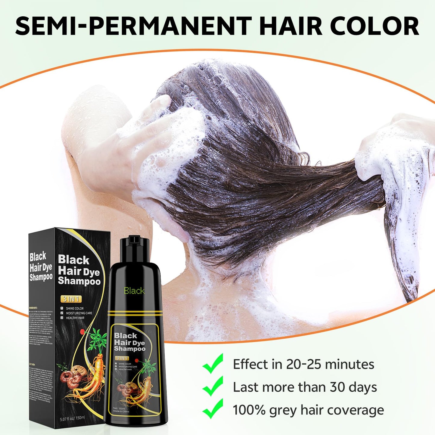 White Smoke JUANCHI Black Hair Dye Shampoo 3 in 1, 150ML Hair Dye Shampoo for Women Men