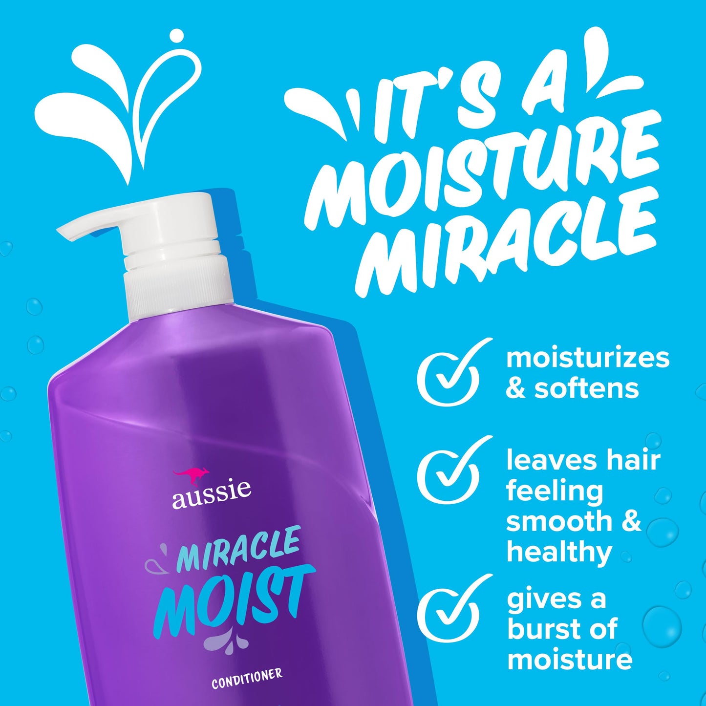 Deep Sky Blue Aussie Miracle Moist with Avocado & Jojoba Oil, Paraben Free Conditioner, 26.2 fl oz