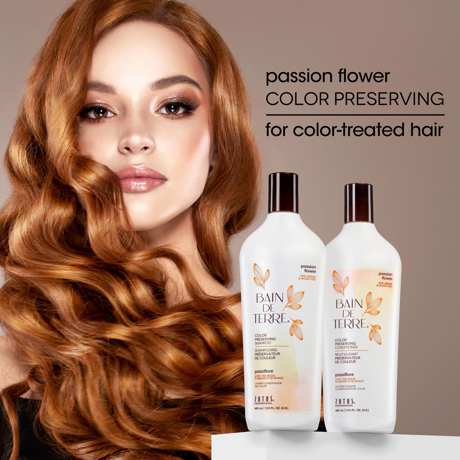 Rosy Brown Bain de Terre Passion Flower Color Preserving Shampoo, for Vibrant Color & Protection from Fading, with Argan & Monoi Oils, Paraben-free, Vegan, 13.5 Fl Oz