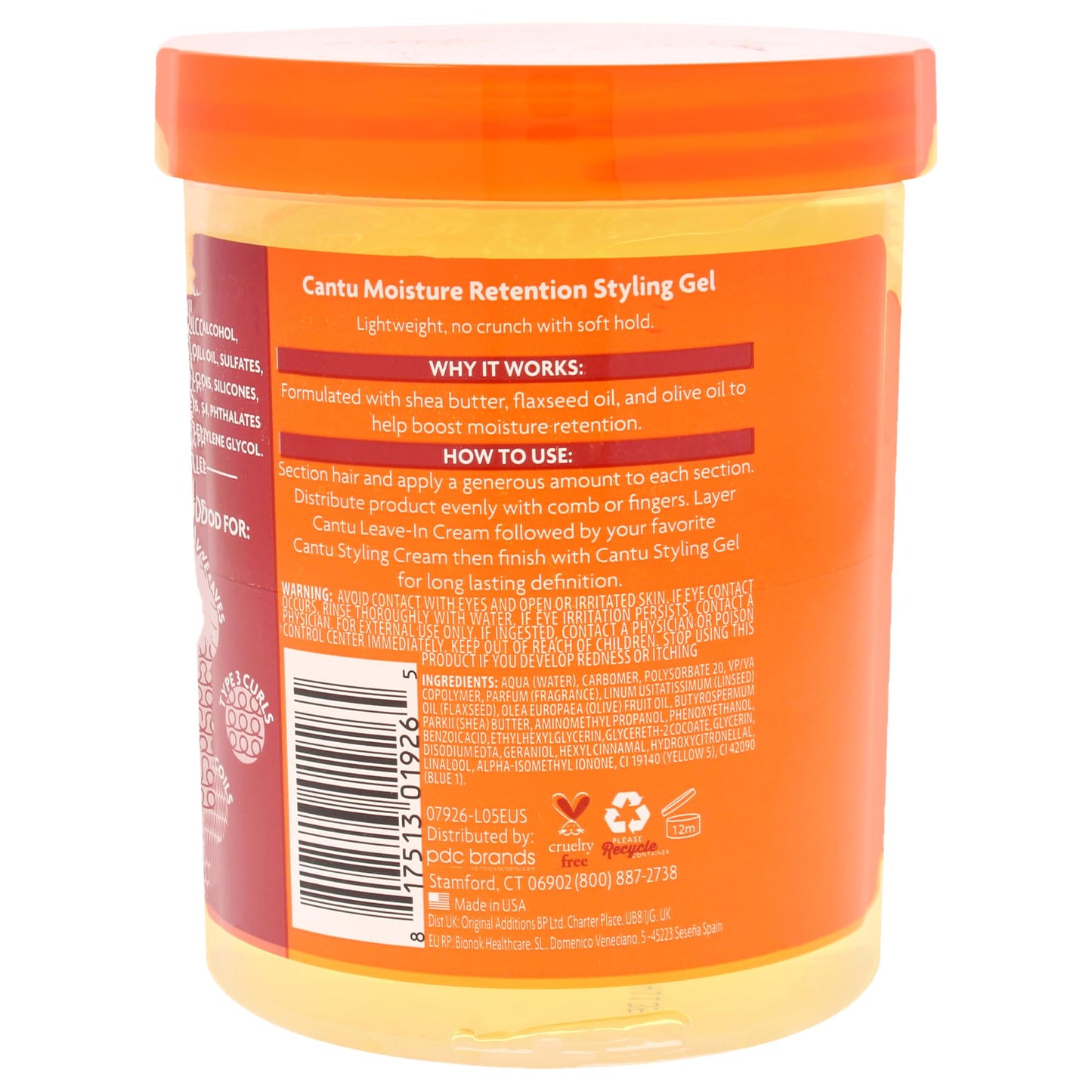 White Smoke Moisture Retention Styling Gel With Flaxseed and Olive Oil - Flexible Hold by Cantu for Unisex - 18.5 oz Gel