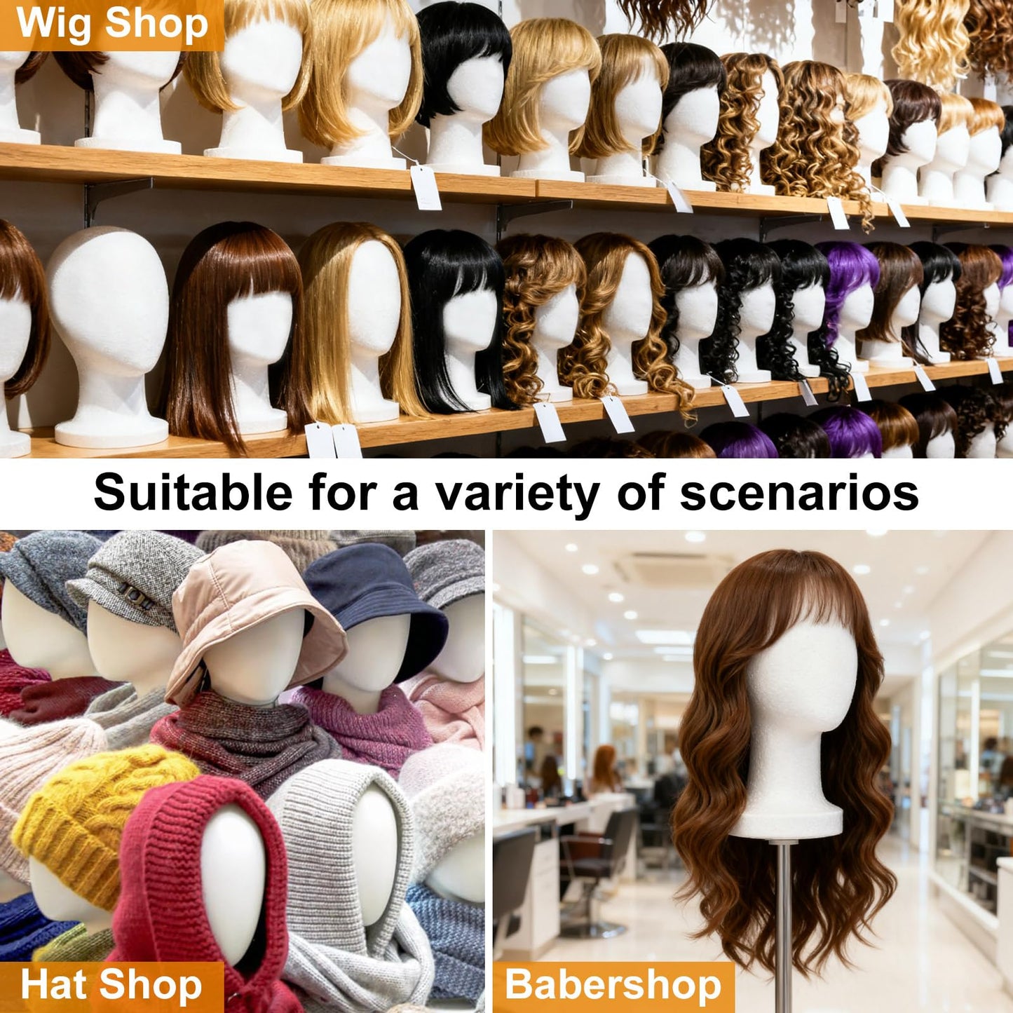 White Smoke COOKOO 3 PCS Faceless Foam Mannequin Head Wigs Holder Styrofoam Wig Head Stand Wigs Foam Heads for Style, Model Hats ,Display Hair, and Hairpieces, Mask ,Home, Salon and Travel (3 Pieces)