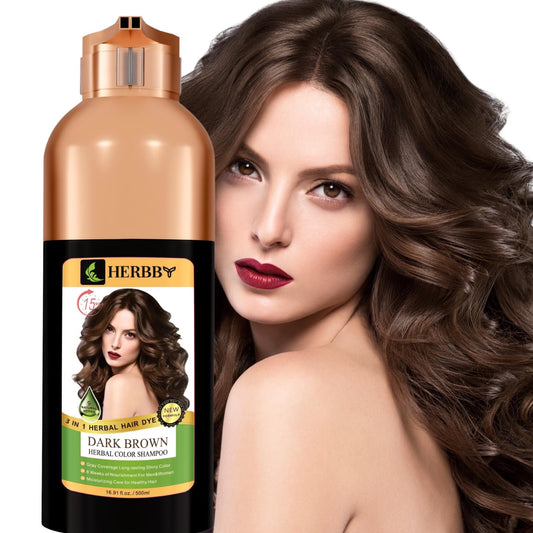 White Smoke HERBBY Hair Color Shampoo for Gray Hair Coverage&Color Transform with 9 Herbal Extracts –Long Lasting(6-8 Weeks),Shiny,Evenly Colored,Instant Hair Dye Shampoo&Conditioner, 500 Ml (DARK BROWN COLOR)