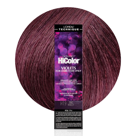 White Smoke L'Oréal Technique HiColor Violet & Blacks Permanent Hair Color - Anti-Breakage Ceramide R Complex, Multi-Lift with No Brassiness, For Dark Bases, Long Lasting Color, True Violet H