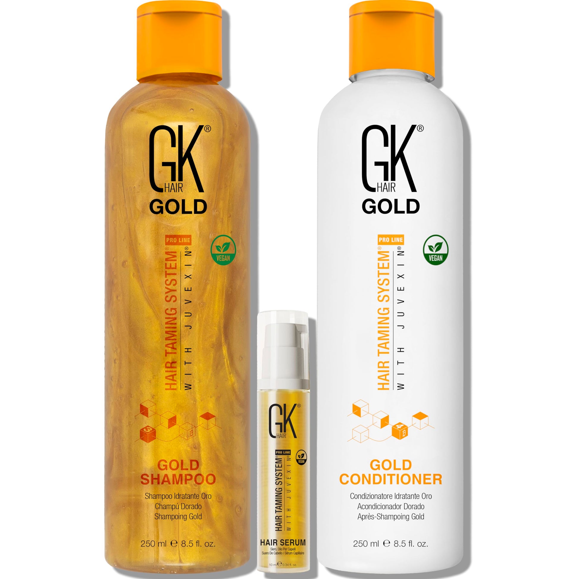 White Smoke GK Hair Gold Shampoo and Conditioner Duo with Free Argan Oil Serum Contains Argan Oil, Shea Butter, Natural Oils for Hairs Moisturizing Shine and Protection