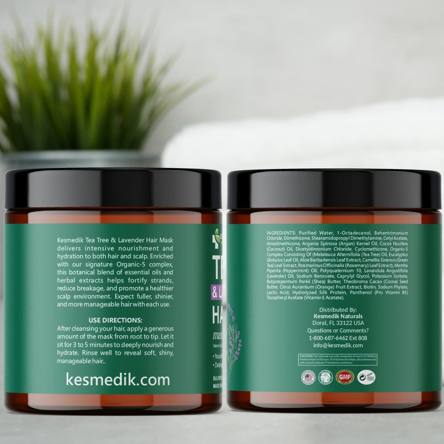 Light Gray KESMEDIK Tea Tree Hair Mask with Rosemary & Lavender, Deep Conditioning Treatment for Dry, Damaged, Coarse Hair, Hydrating Hair Mask with Itchy Scalp Relief, Men & Women, Sulfate-Free