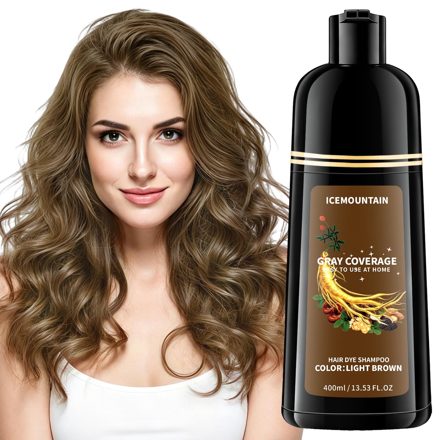 White Smoke Light Brown Hair Dye Shampoo 3 in 1, Instant 100% Gray Hair Coverage Hair Color Shampoo for Women Men with 9 Natural Herbal Ingredients