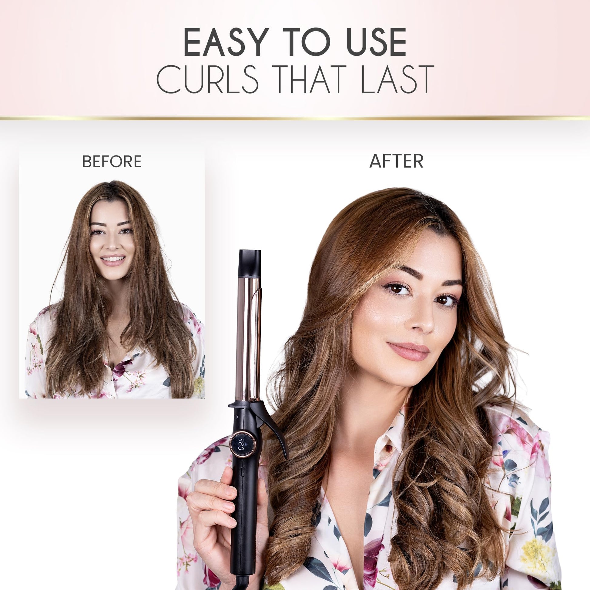 White Smoke ELLA BELLA® Slimline Curling Iron 1 Inch - Professional Curling Wand with Dual Voltage, Titanium Coating, for Long-Lasting Curls and Reliable Styling