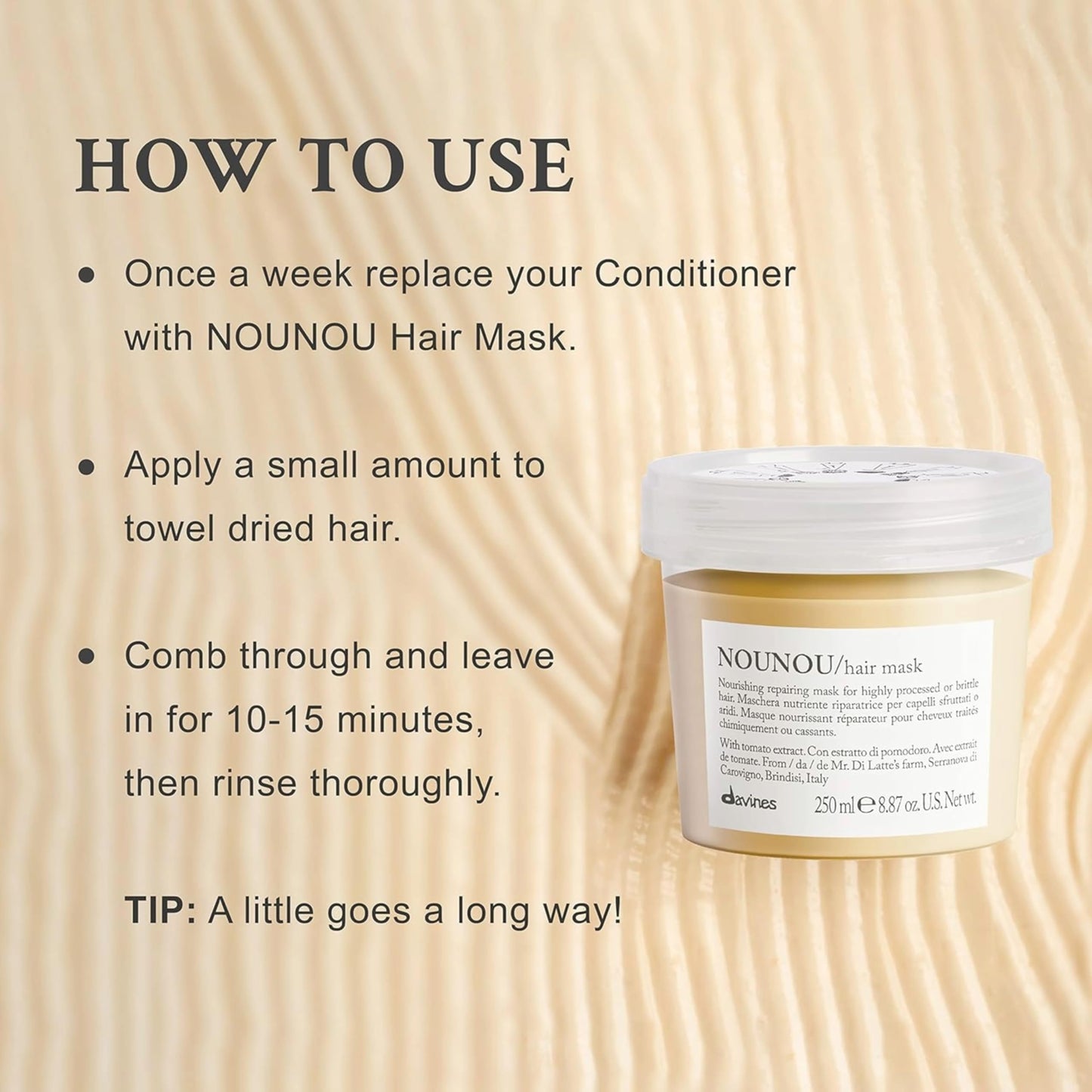Wheat Davines NOUNOU Hair Mask, Repairing Untangling Action for Highly-Processed, Chemically Treated, Dry, Damaged or Brittle Hair - Restores Hydration & Body, Travel Size, 2.54 Fl Oz