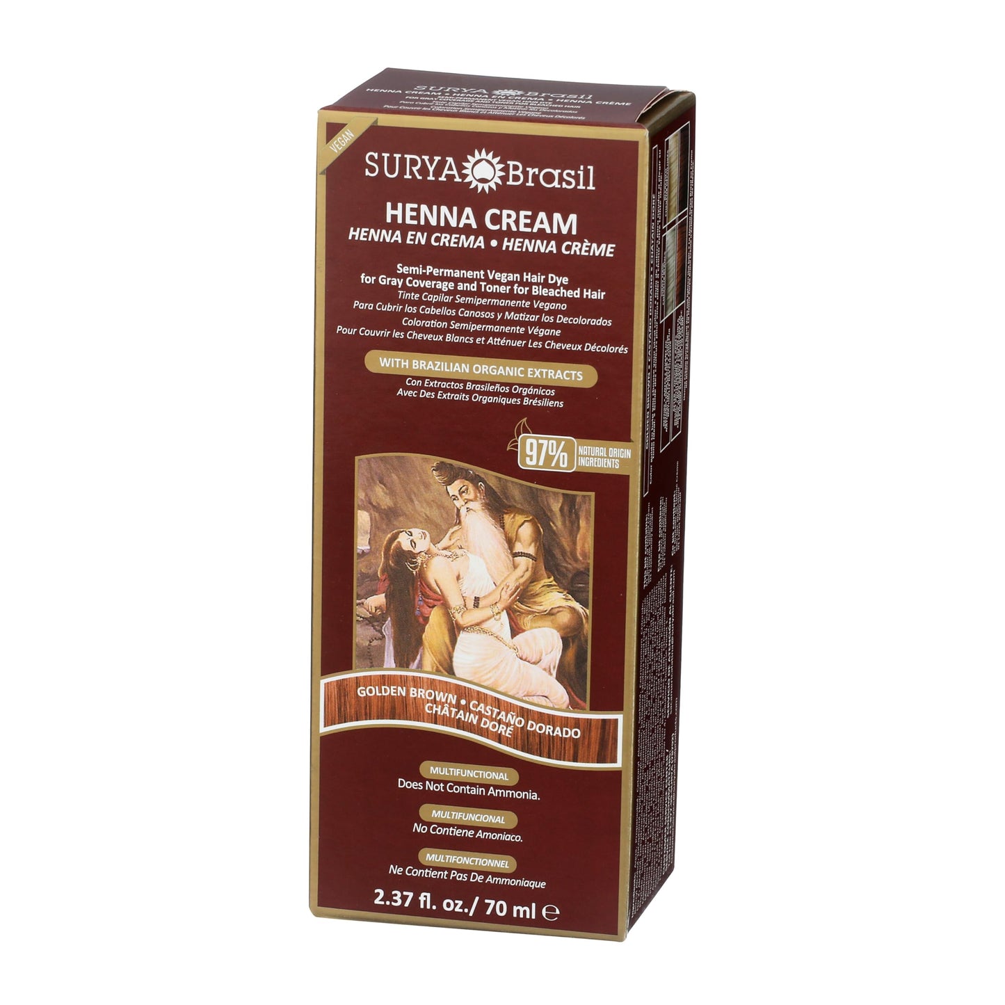 Saddle Brown Surya Brasil - Henna Cream, Semi-Permanent Golden Brown Hair Color Treatment for Gray Coverage, Deep Conditioning Hair Dye, 2.37 oz / 70 ml