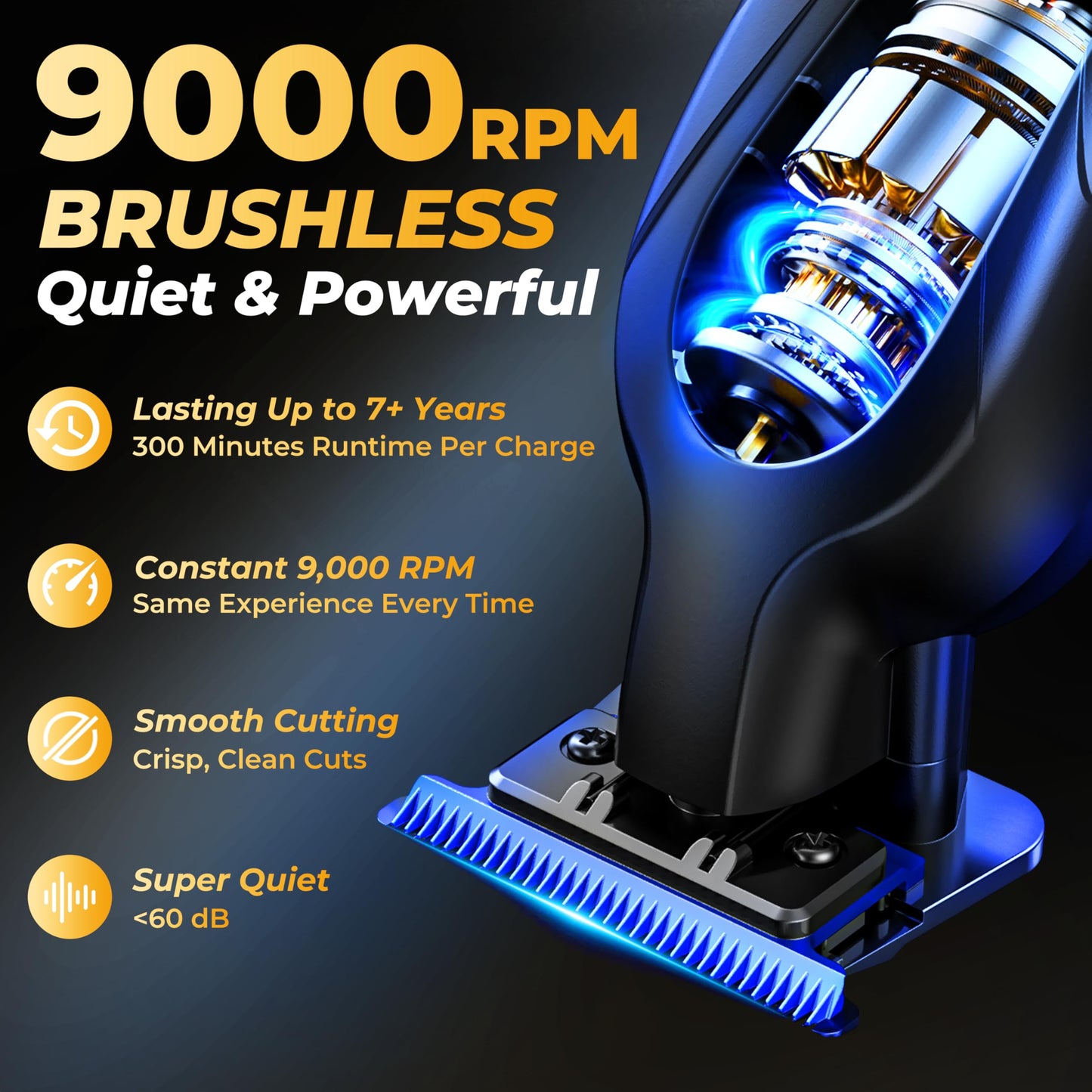 Black ATVOXIS Zero Gap 9,000 RPM Brushless Professional T Blade Trimmer for Men: Cordless Hair/Beard Clipper Edger Liner Outliner with LED Display 300min Runtime Fast Charging Stand Travel Pouch