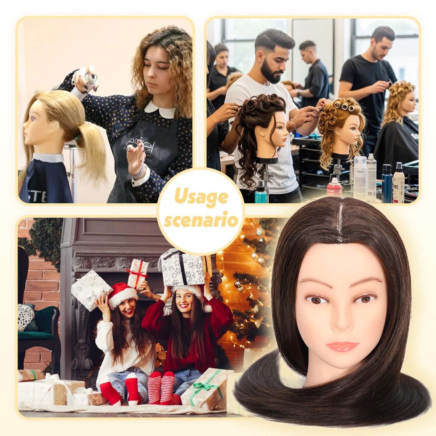 Seashell 22" MQHIHI Mannequin Head Human Hair Cosmetology Manikin Doll Head with 80% Real Hair for Hairdresser Practice Cutting Braiding Hair Styling with Clamp Holder and Tools (Dark Brown)