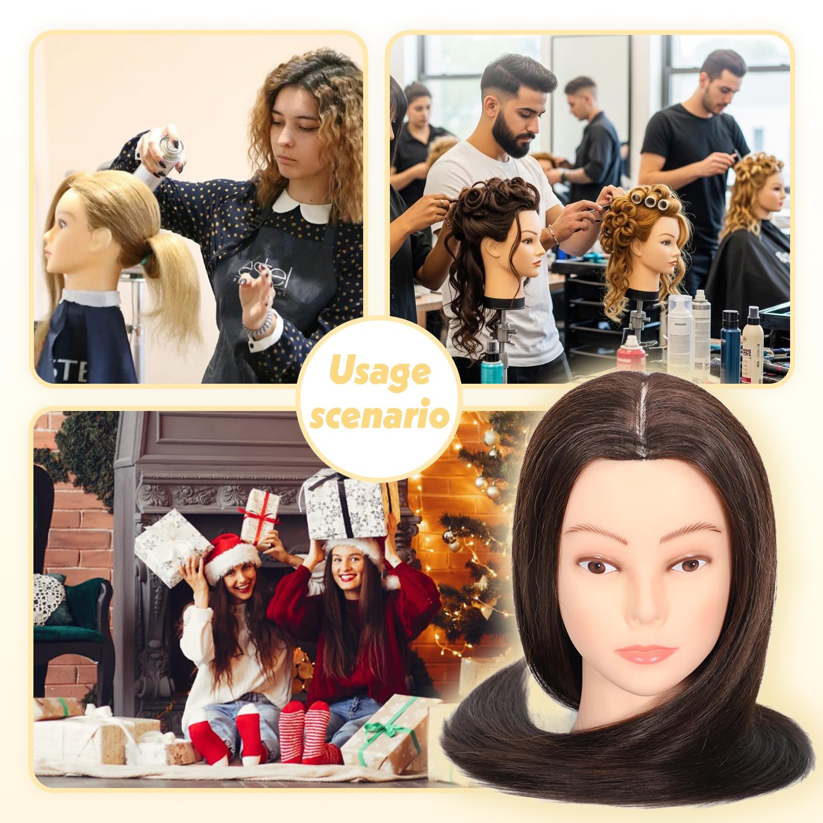 Seashell 22" MQHIHI Mannequin Head Human Hair Cosmetology Manikin Doll Head with 80% Real Hair for Hairdresser Practice Cutting Braiding Hair Styling with Clamp Holder and Tools (Dark Brown)