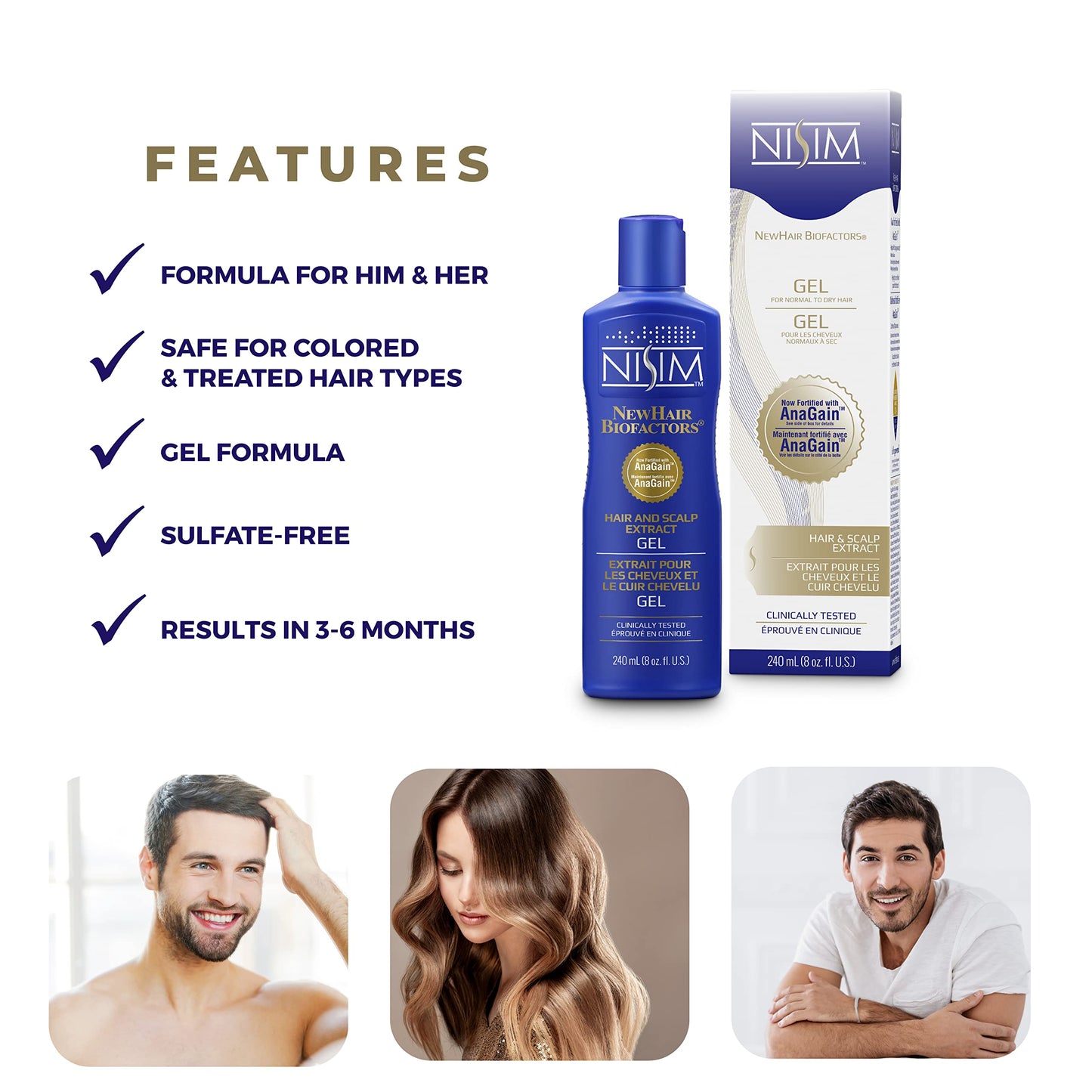 White Smoke NISIM NewHair BioFactors Hair and Scalp Gel with AnaGain - Specially Formulated for Normal to Dry Hair to Maximize Natural Growth Cycle (8 Ounce / 240 Milliliter)