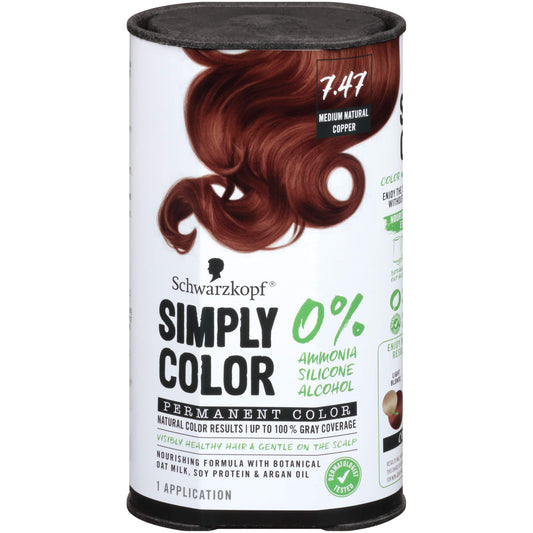 White Smoke Simply Color Permanent Hair Color, 7.47 Medium Natural Copper