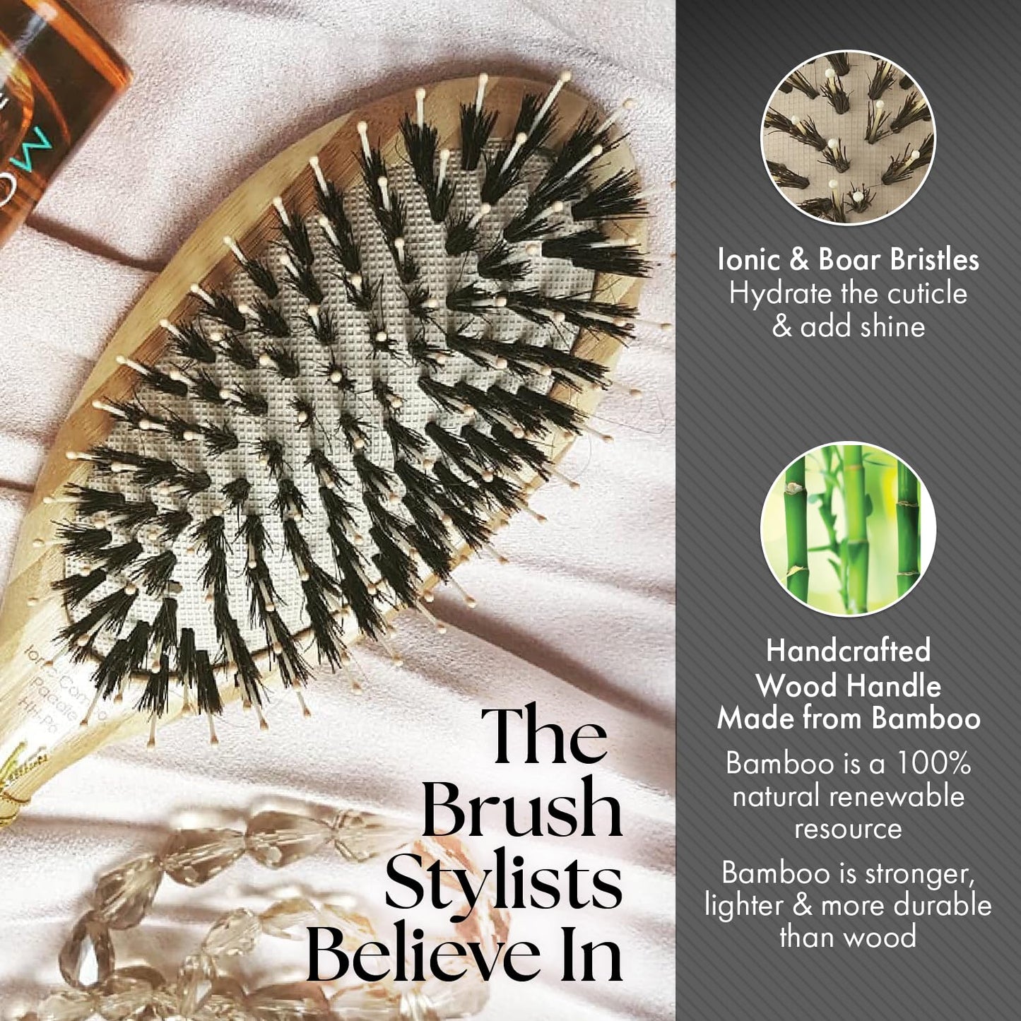 Dim Gray Olivia Garden Healthy Hair Eco-Friendly Bamboo Ionic Paddle Hair Brush (Combo)