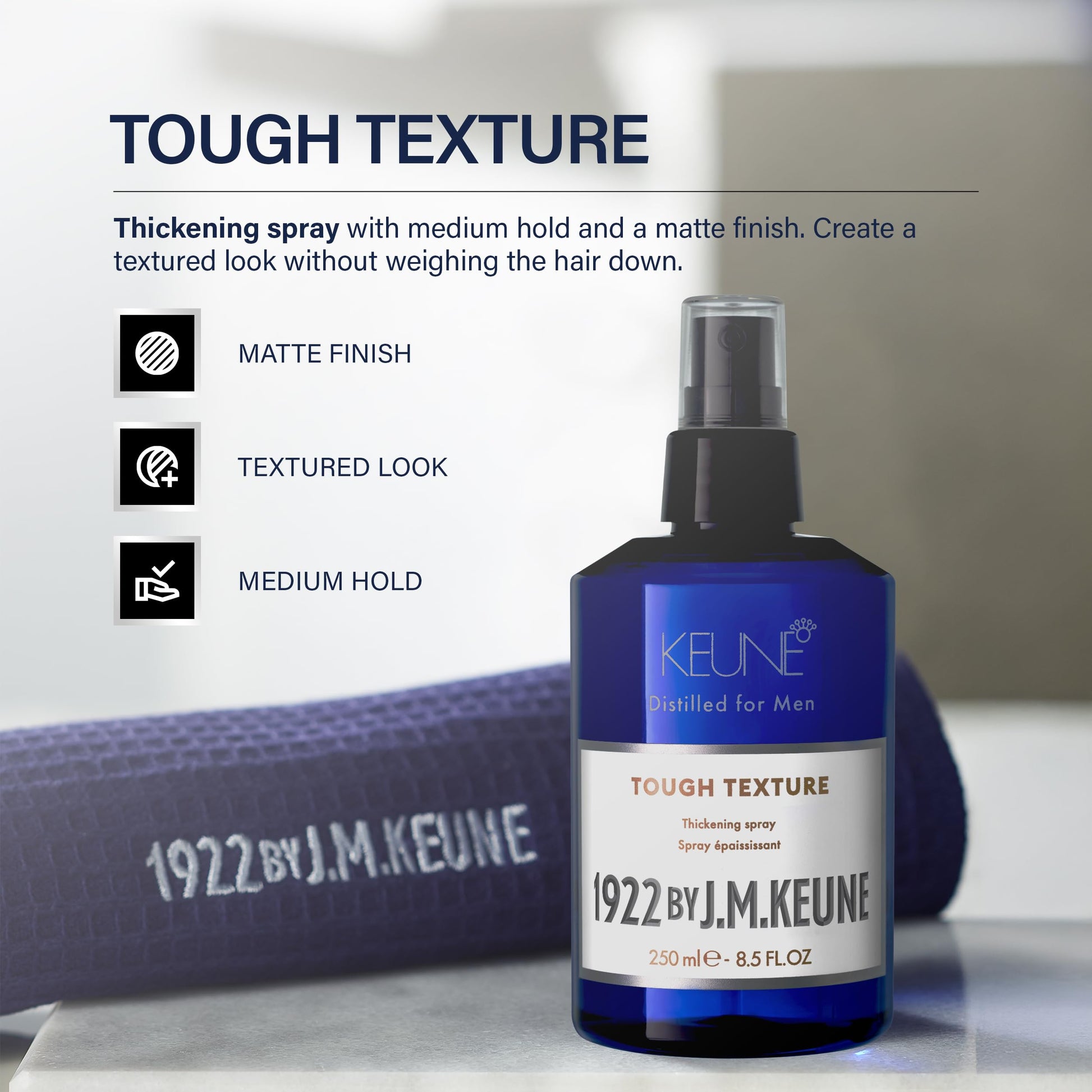 White Smoke 1922 by J.M. Keune Tough Texture Spray, Medium Hold & Matte Finish Thickening Spray for Men, 8.5 Fl Oz