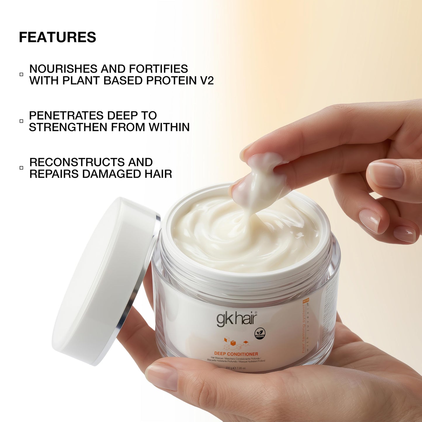 White Smoke GK HAIR Vegan Deep Conditioner Hair Masque 7.05 Oz – Jojoba Oil & Natural Grain Extracts Repair & Hydrating Hair Mask Strengthens Chemically Treated Hair Smooths Cuticles Revitalizing Treatment