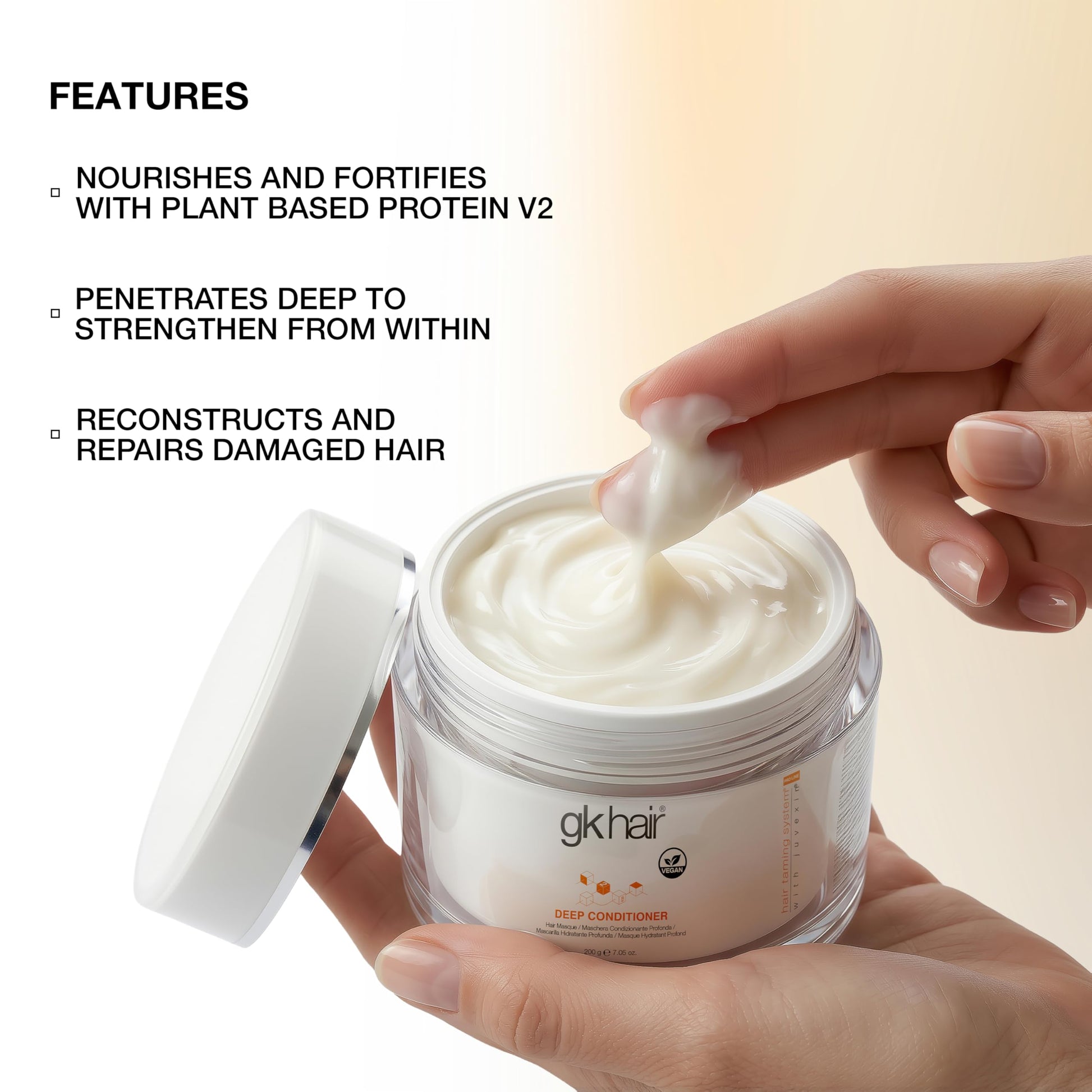 White Smoke GK HAIR Vegan Deep Conditioner Hair Masque 7.05 Oz – Jojoba Oil & Natural Grain Extracts Repair & Hydrating Hair Mask Strengthens Chemically Treated Hair Smooths Cuticles Revitalizing Treatment
