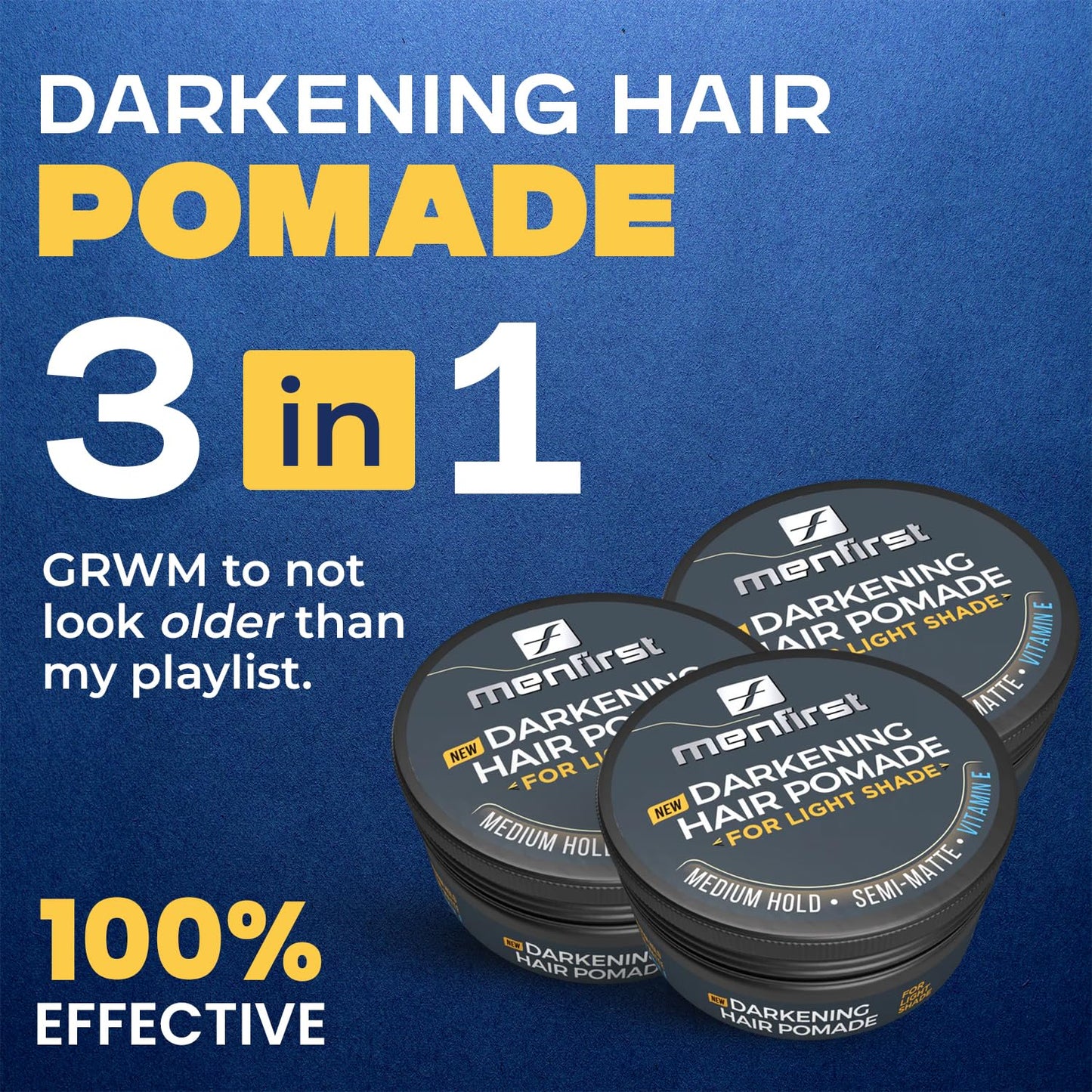 Dark Slate Blue MENFIRST Darkening Hair Pomade for Men for Light Shades – Temporary Gray Coverage Styling Wax for Hair & Beard, Water-Based, Medium Hold, Non-Greasy, Low Transfer, No Flakes, 3 oz