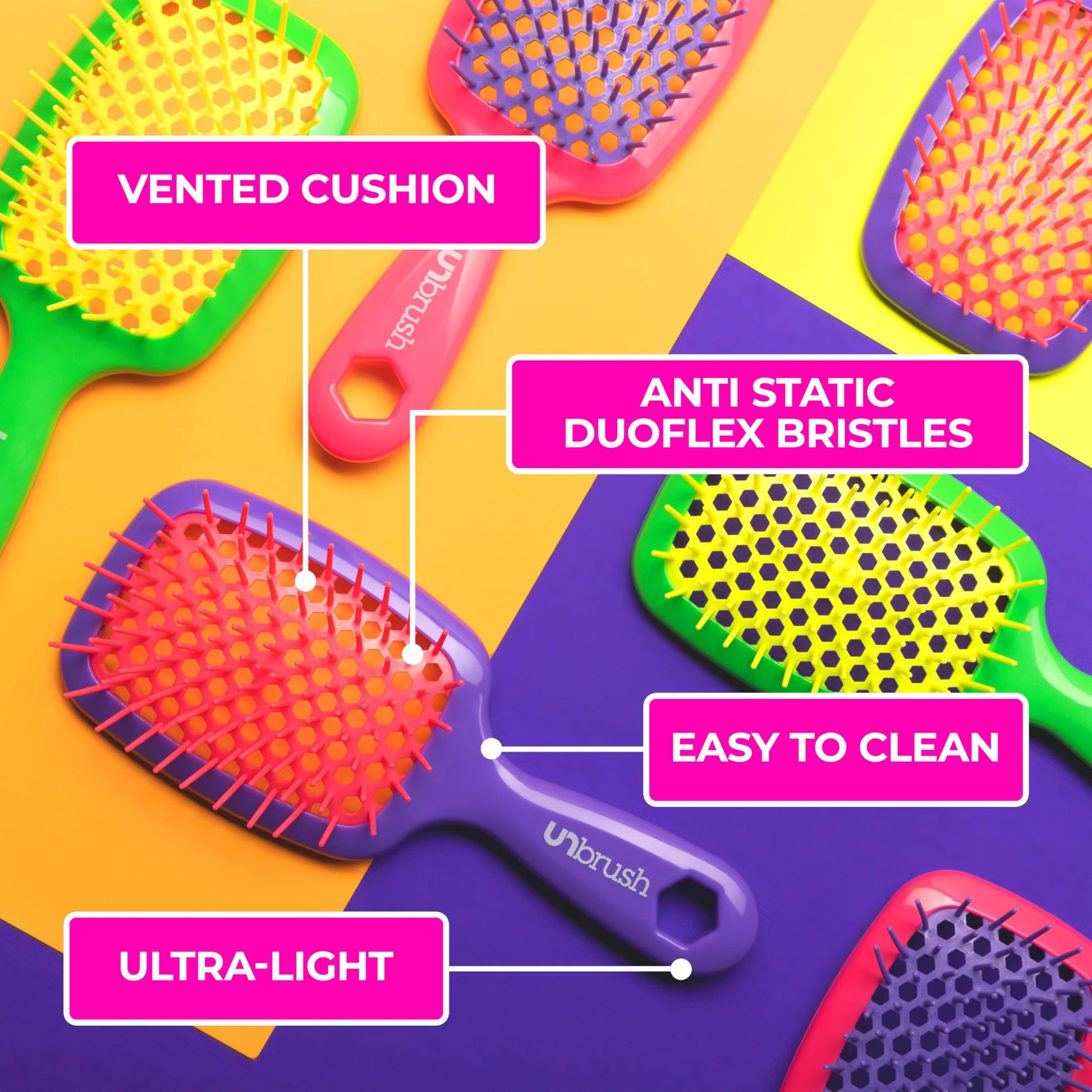 Sandy Brown FHI Heat UNbrush Detangling Brush for Pain-Free Brushing on All Wet or Dry Hair Types — Durable DuoFlex Anti-Static Bristles, Lightweight Handle, Vented Hair Brush