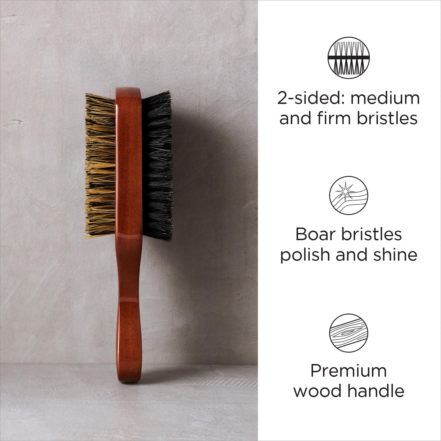 White Smoke Diane Premium 100% Boar Bristle 2-Sided Club Brush for Men, Medium Firm Bristles for Thick, Curly or Coarse Hair, Mens Brush for Detangling, Smoothing, Wave Styles, Soft on Scalp, Restores Shine