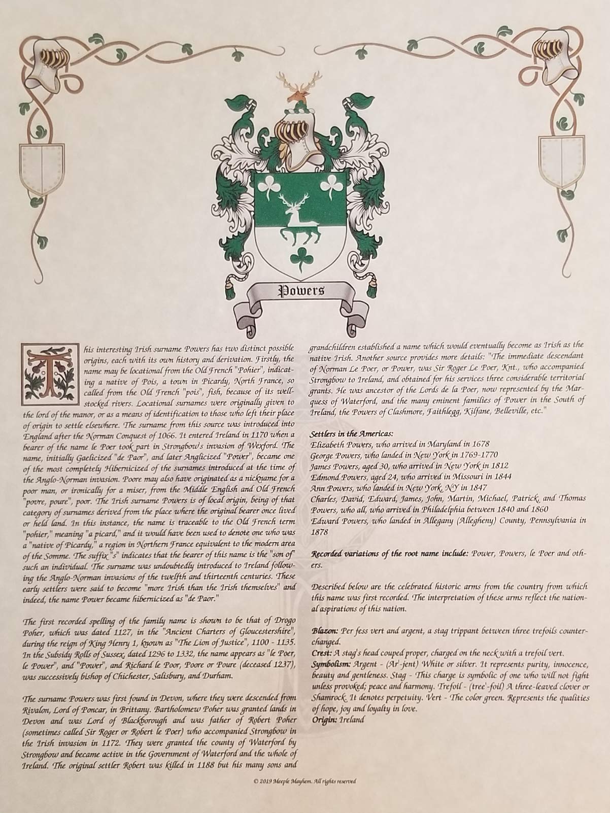 Gray Mr Sweets Rusk Coat of Arms, Crest & History 8.5x11 Print - Name Meaning, Genealogy, Family Tree Aid, Ancestry, Ancestors, Namesakes - Surname Origin: Scottish Scotland