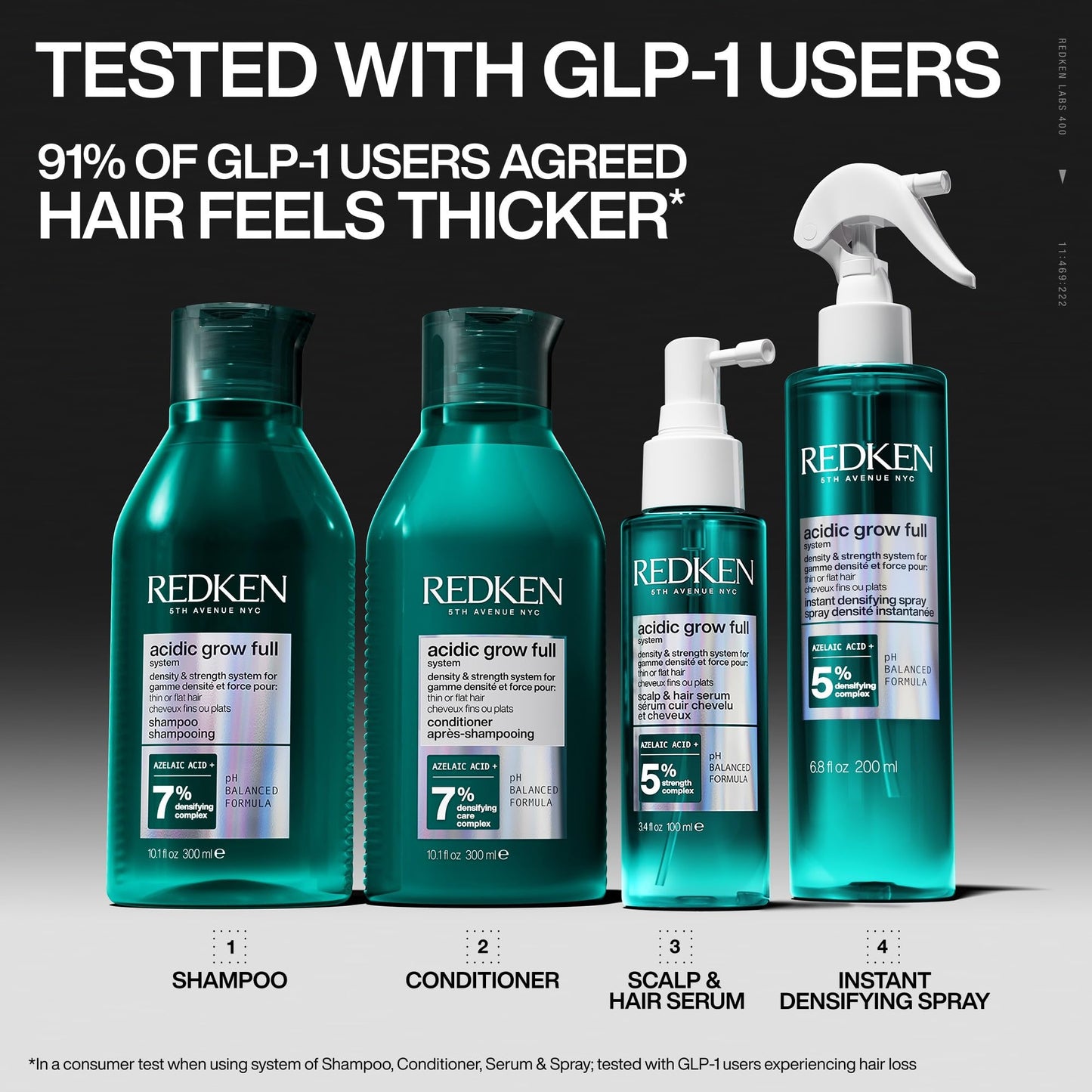 Black Redken Acidic Grow Full System Scalp and Hair Conditioner - Lightweight Conditioner for Thicker-Looking Hair and Hydrated Scalp, With Azelaic Acid, 10.1 Fl Oz