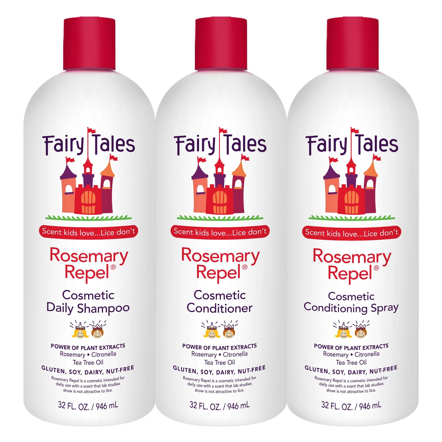 White Smoke Fairy Tales Rosemary Repel Daily Kids Shampoo, Conditioner & Conditioning Spray Refill Trio– Kids Like the Smell, Lice Do Not