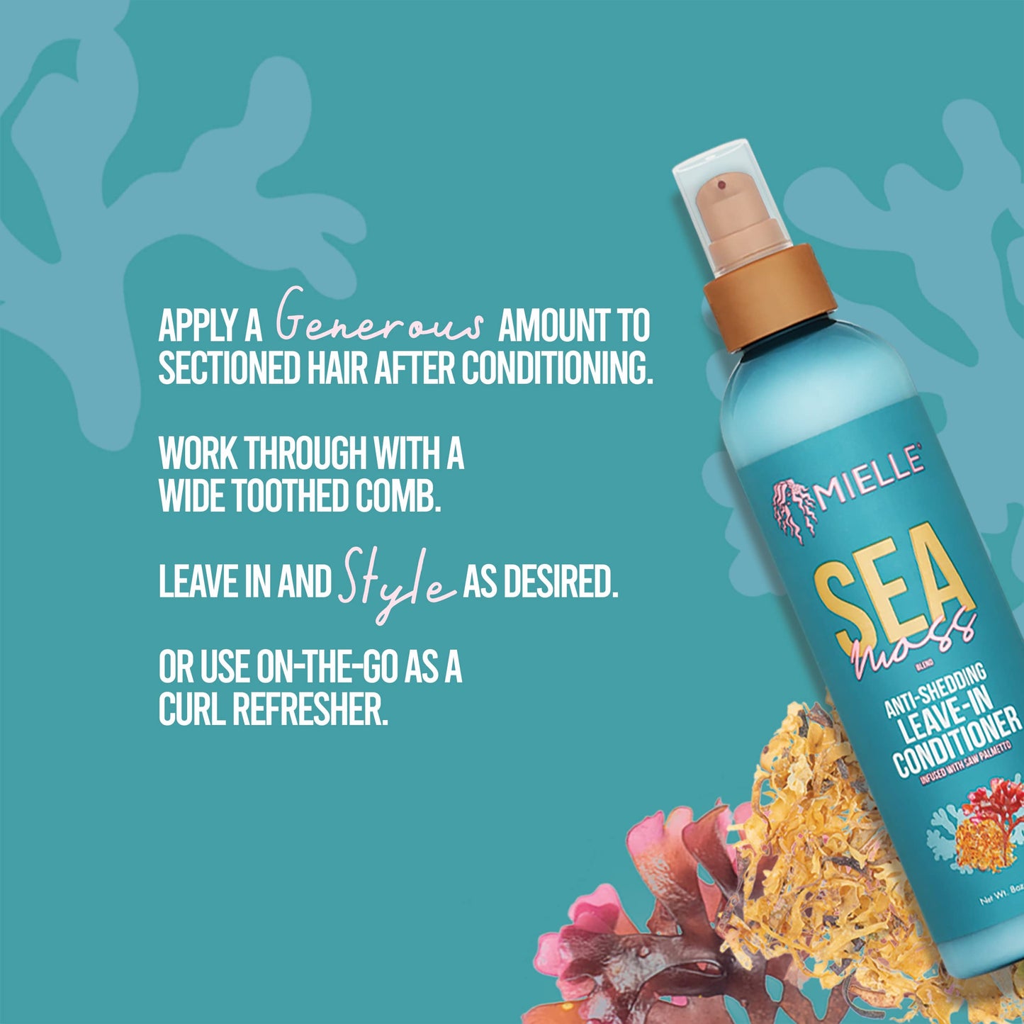Cadet Blue Mielle Organics Sea Moss Anti-Shedding Leave In Conditioner for Curly Hair - Moisturizing Leave In Treatment Spray to Detangle, Style and Refresh Curls (8 Oz)