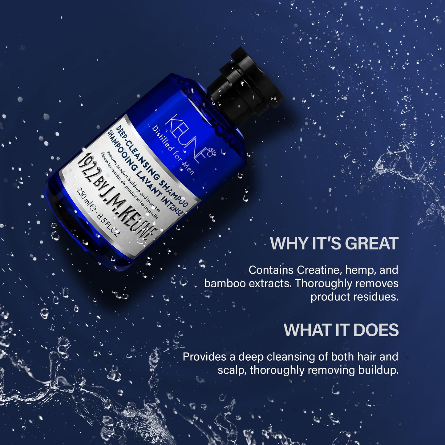 Midnight Blue 1922 by J.M. Keune Deep Cleansing Shampoo, Clarifying & Strengthening Cleanser for Men, 8.5 Fl Oz