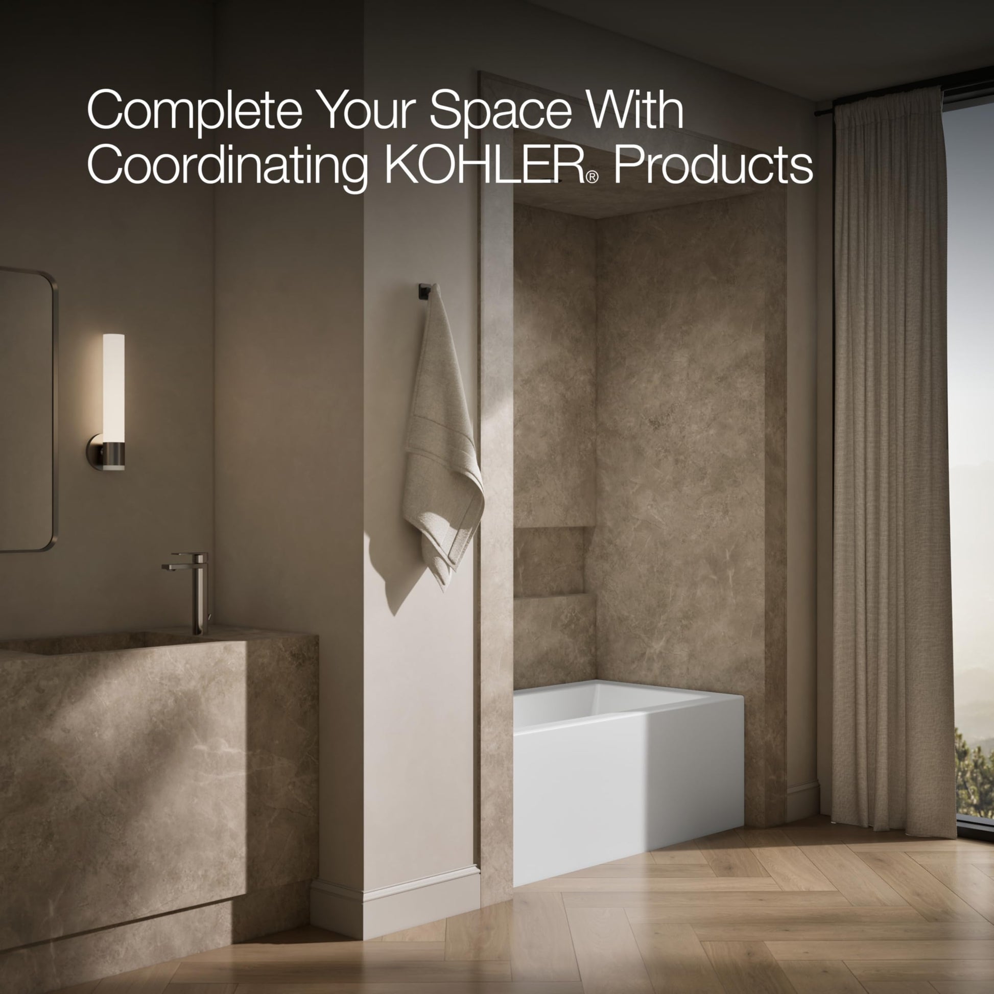 Dark Olive Green Kohler K-20202-LA Underscore 60" Soaking Bathtub for Three Wall Alcove Installation with Left Drain and 68 Gallon Water Capacity - White