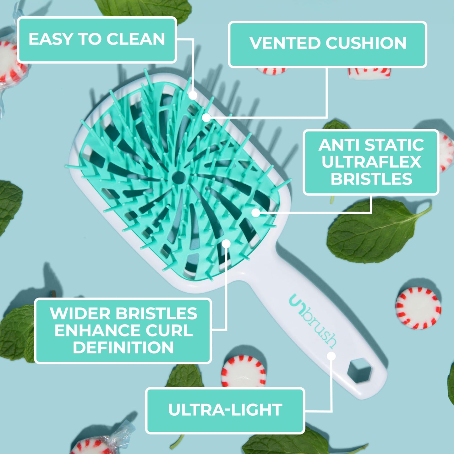 Light Blue FHI Heat UNbrush Plus — Curly Hair Brush for Gentle & Effective Detangling on Wet or Dry Fragile Hair Types — Detangler Brush w/ 84 UltraFlex Bristles, Ultra-light, Vented, Anti Static Hairbrush