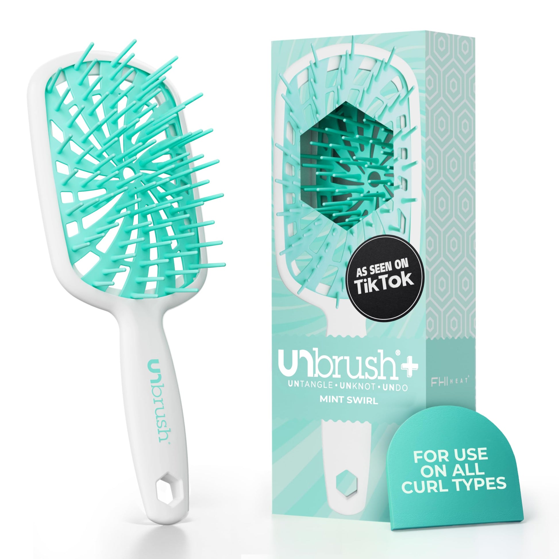 White Smoke FHI Heat UNbrush Plus — Curly Hair Brush for Gentle & Effective Detangling on Wet or Dry Fragile Hair Types — Detangler Brush w/ 84 UltraFlex Bristles, Ultra-light, Vented, Anti Static Hairbrush