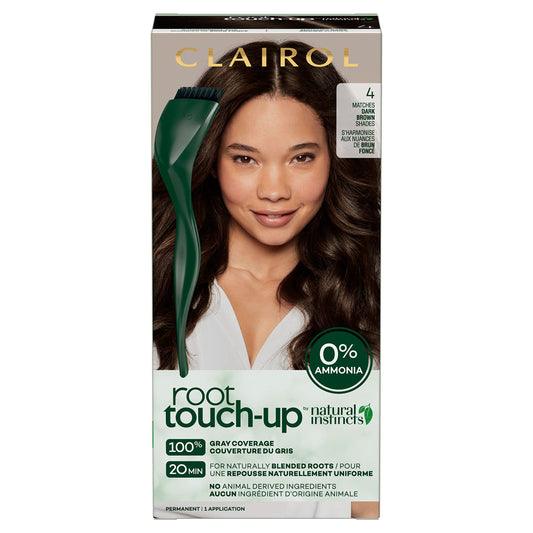 Black Clairol Root Touch-Up by Natural Instincts Permanent Hair Dye, 4 Dark Brown Hair Color | Naturally Blended Roots with 100% Gray Coverage | Vegan & Ammonia Free Formula | Pack of 1