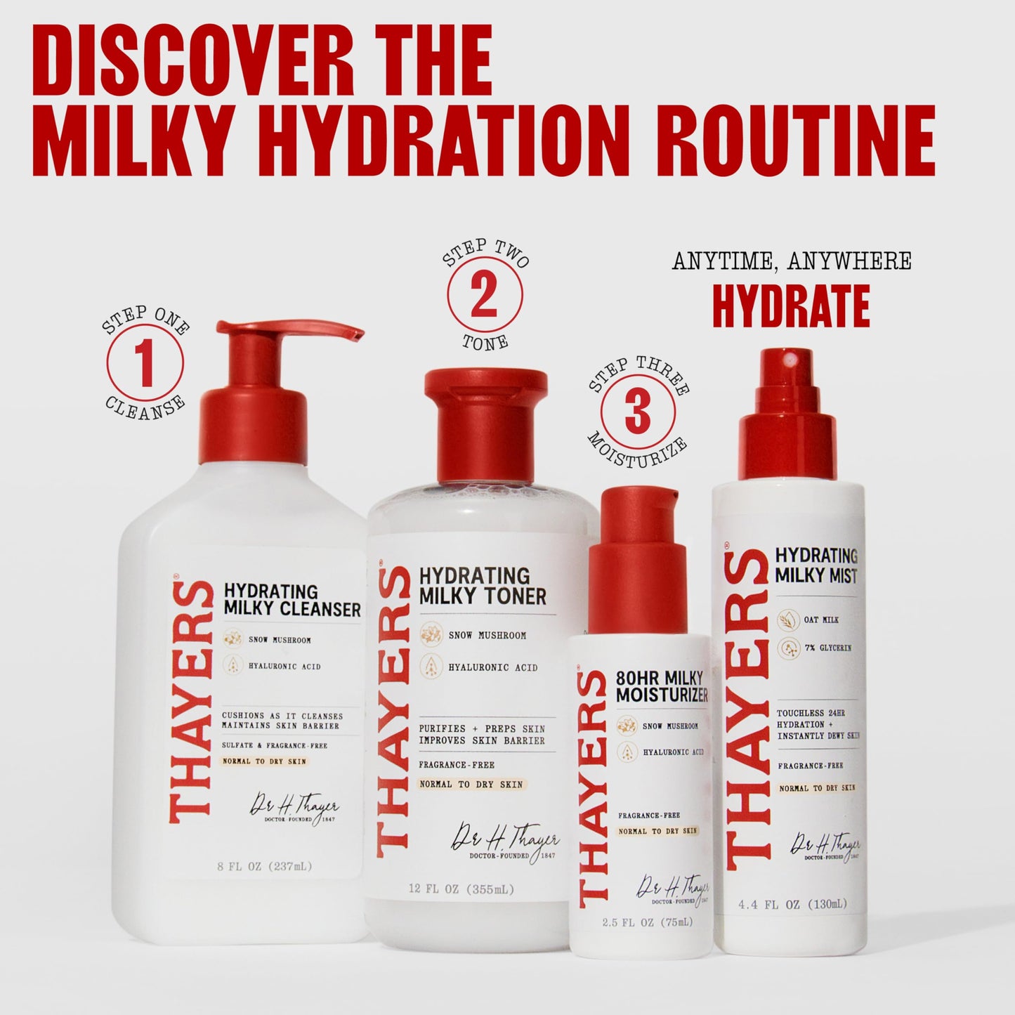 Lavender THAYERS Milky Mist with Oat Milk & 7% Glycerin, Facial Spray for Skin Barrier Repair & 24 Hour Hydration, Toner Spray Made for All Skin Types, Fragrance-Free, 4.4 fl oz