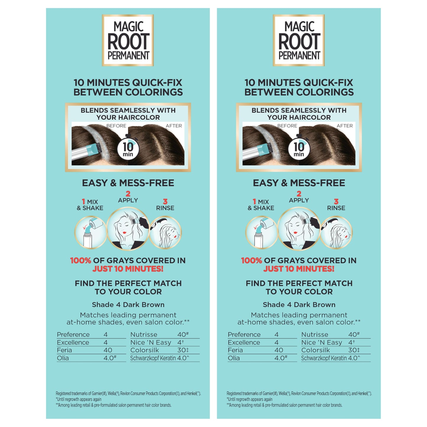 Light Blue L’Oréal Paris Magic Root Permanent Hair Color, 10 Minute Root Coloring Kit with 100% Gray Hair Coverage, 4 Dark Brown, 2 Count