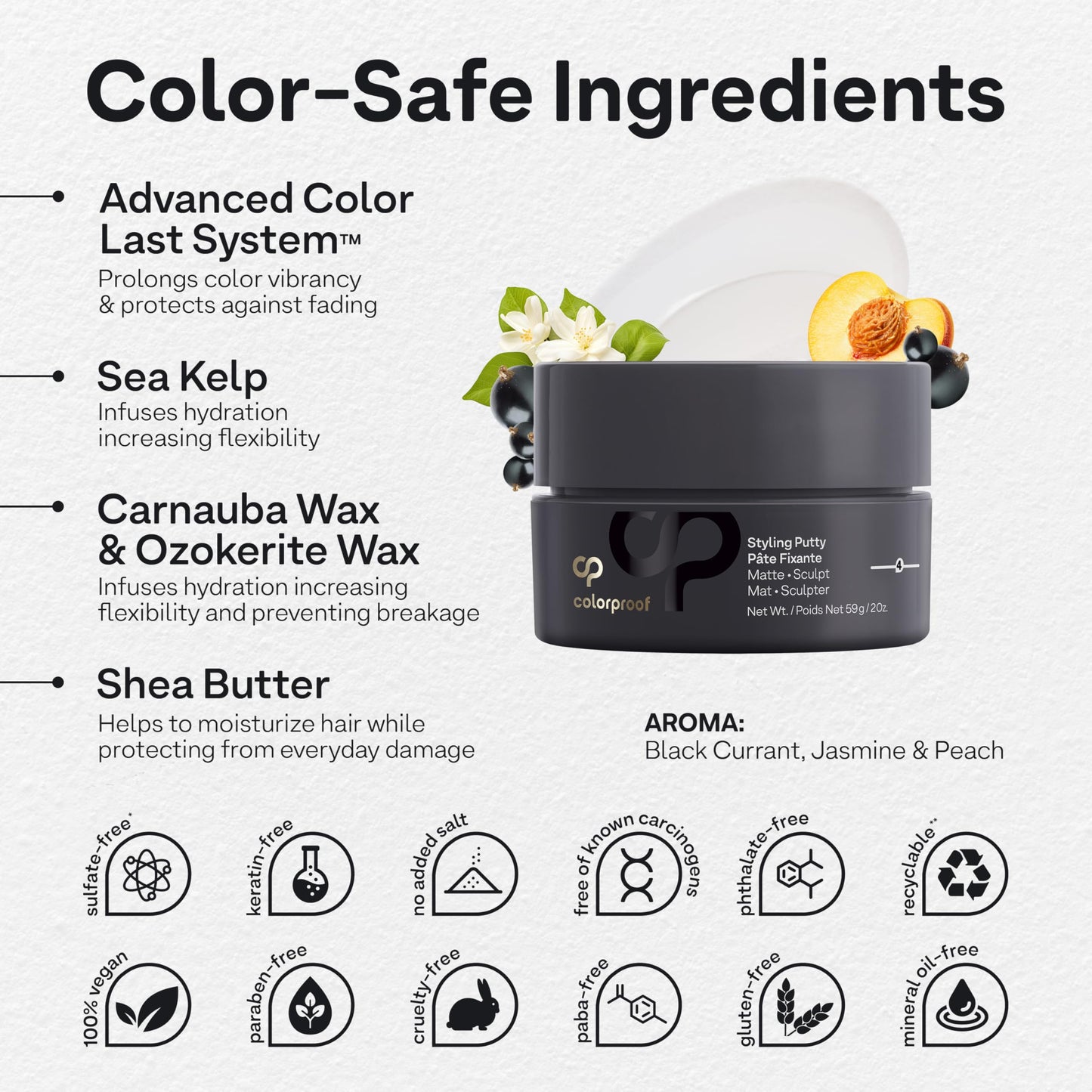 Lavender Colorproof Styling Putty 2 Fl. Oz. with Color and Heat Protection, Black Currant, Jasmine & Peach Scent, Firm Hold Hair Putty with Matte Finish