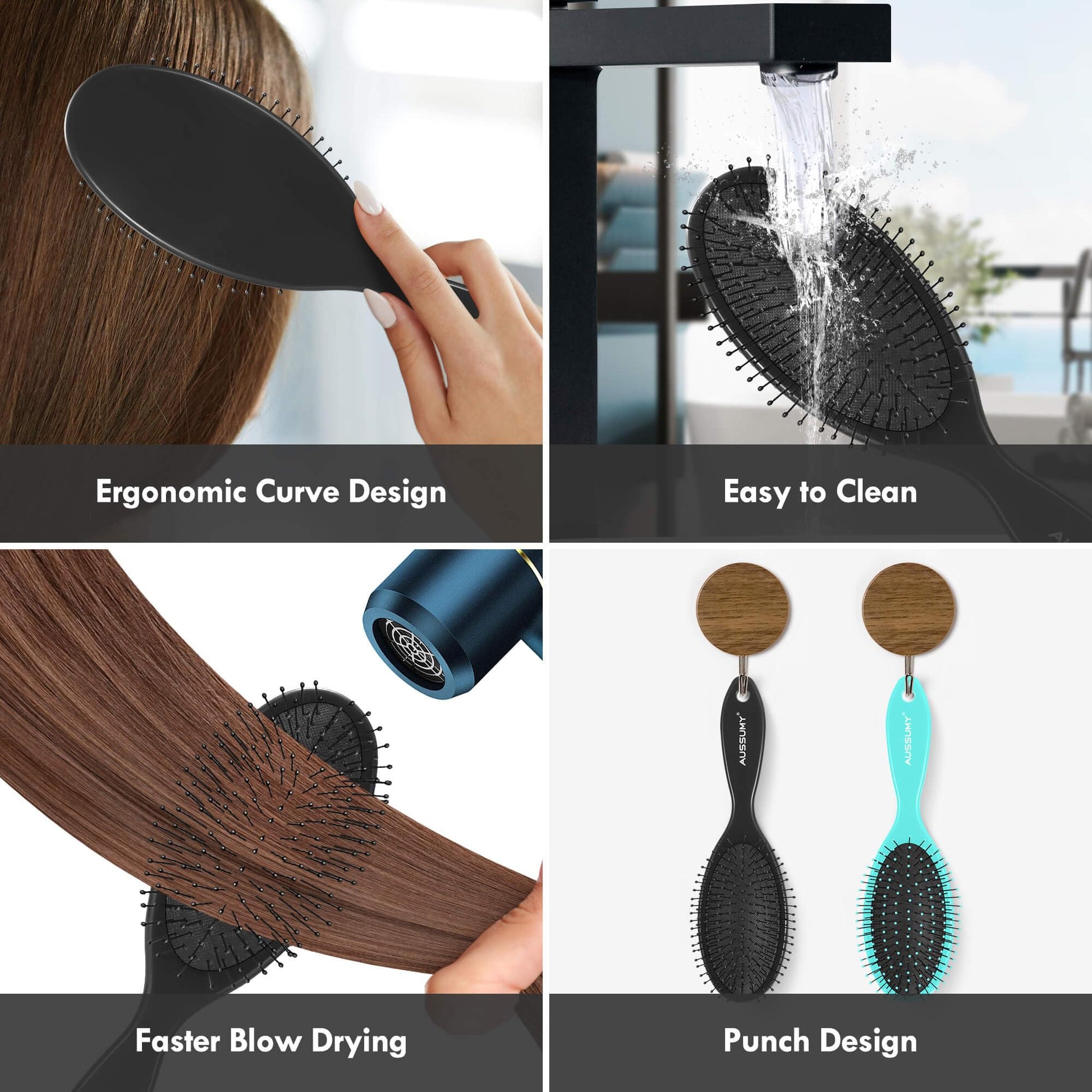 White Smoke Aussumy 4 Pack Detangling Hair Brush - Air Cushion Detangler Hairbrush with Ultra Soft Bristles for Effortless Tangle Removal For Wet Dry Damaged Curly Fragile Hair for Women Men Boys Girls Adult Kids